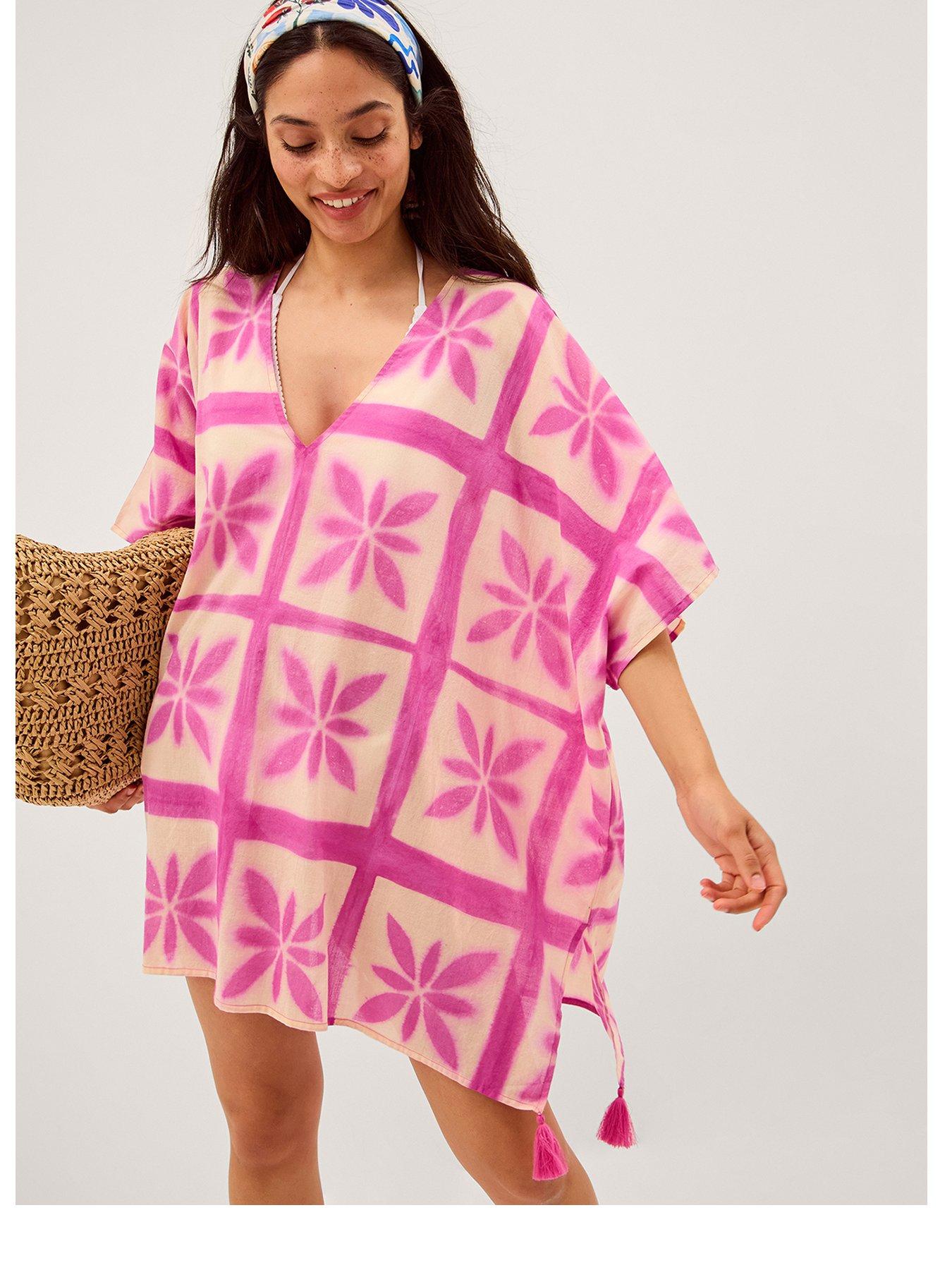 Image 1 of 4 of Monsoon Cayla Clamp Dye Kaftan - Pink