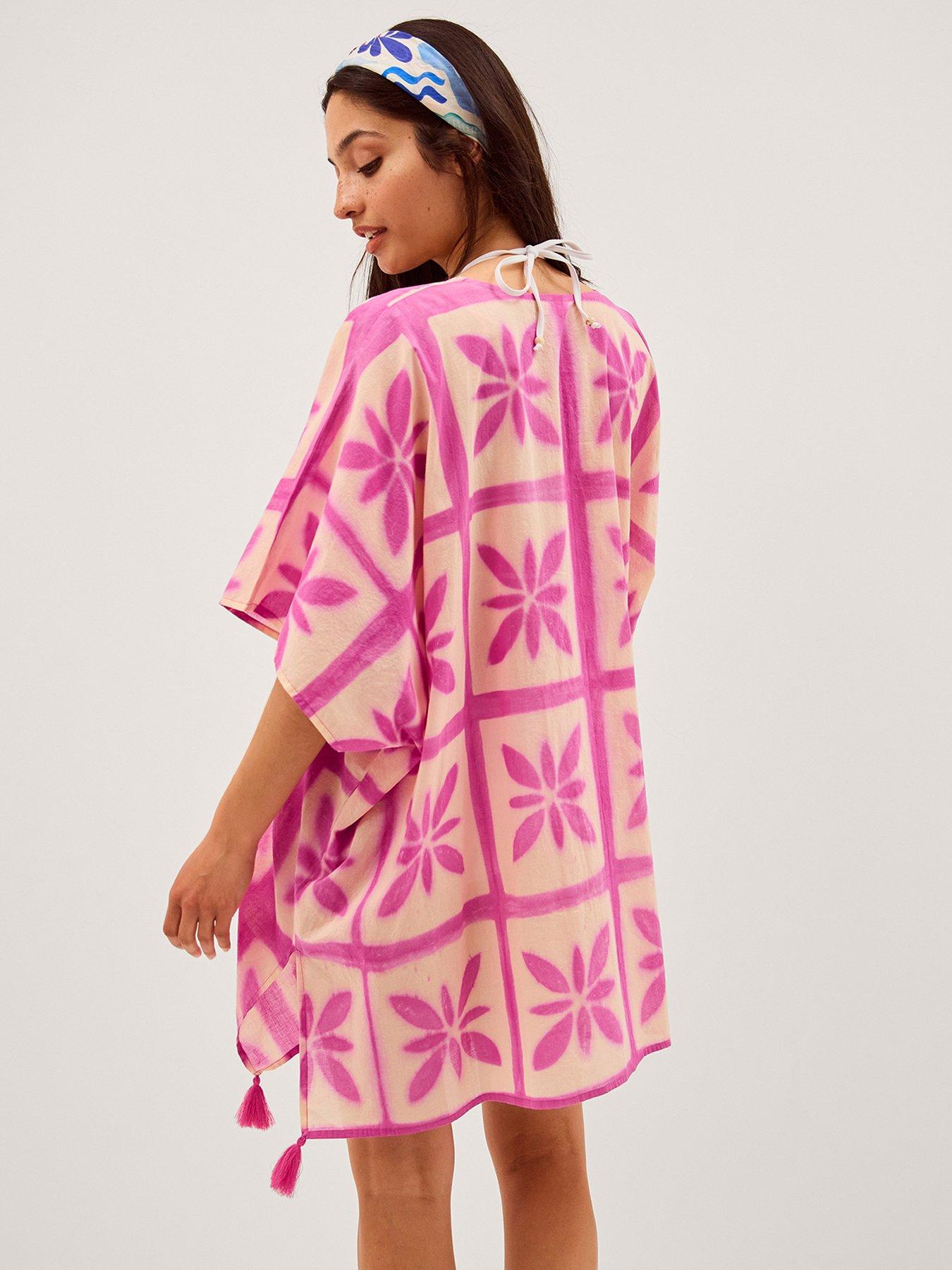 Image 2 of 4 of Monsoon Cayla Clamp Dye Kaftan - Pink