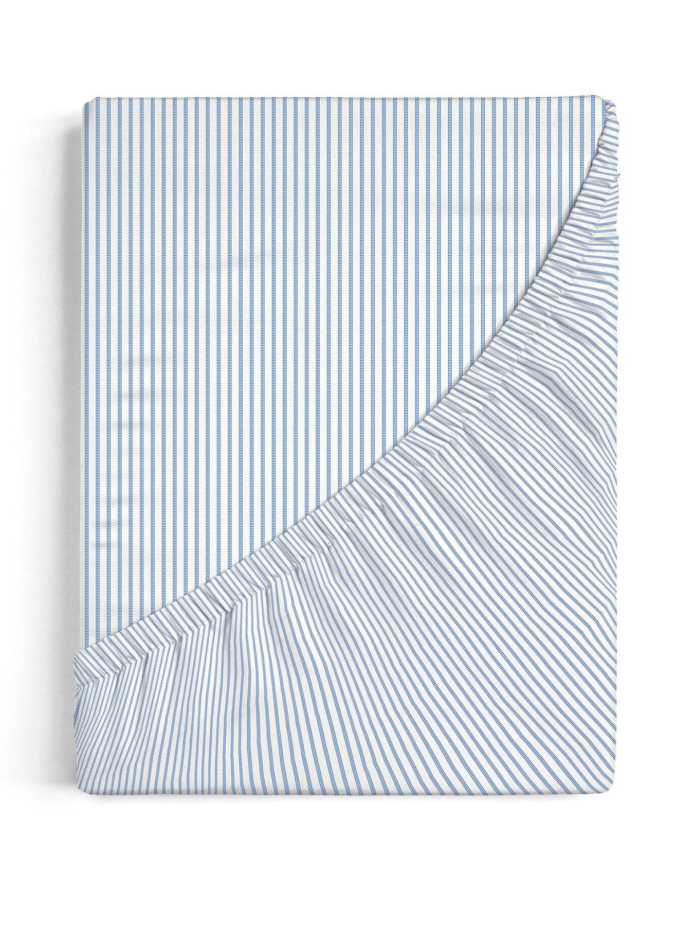 stillFront image of copenhagen-home-pyjama-stripe-fitted-sheet-blue