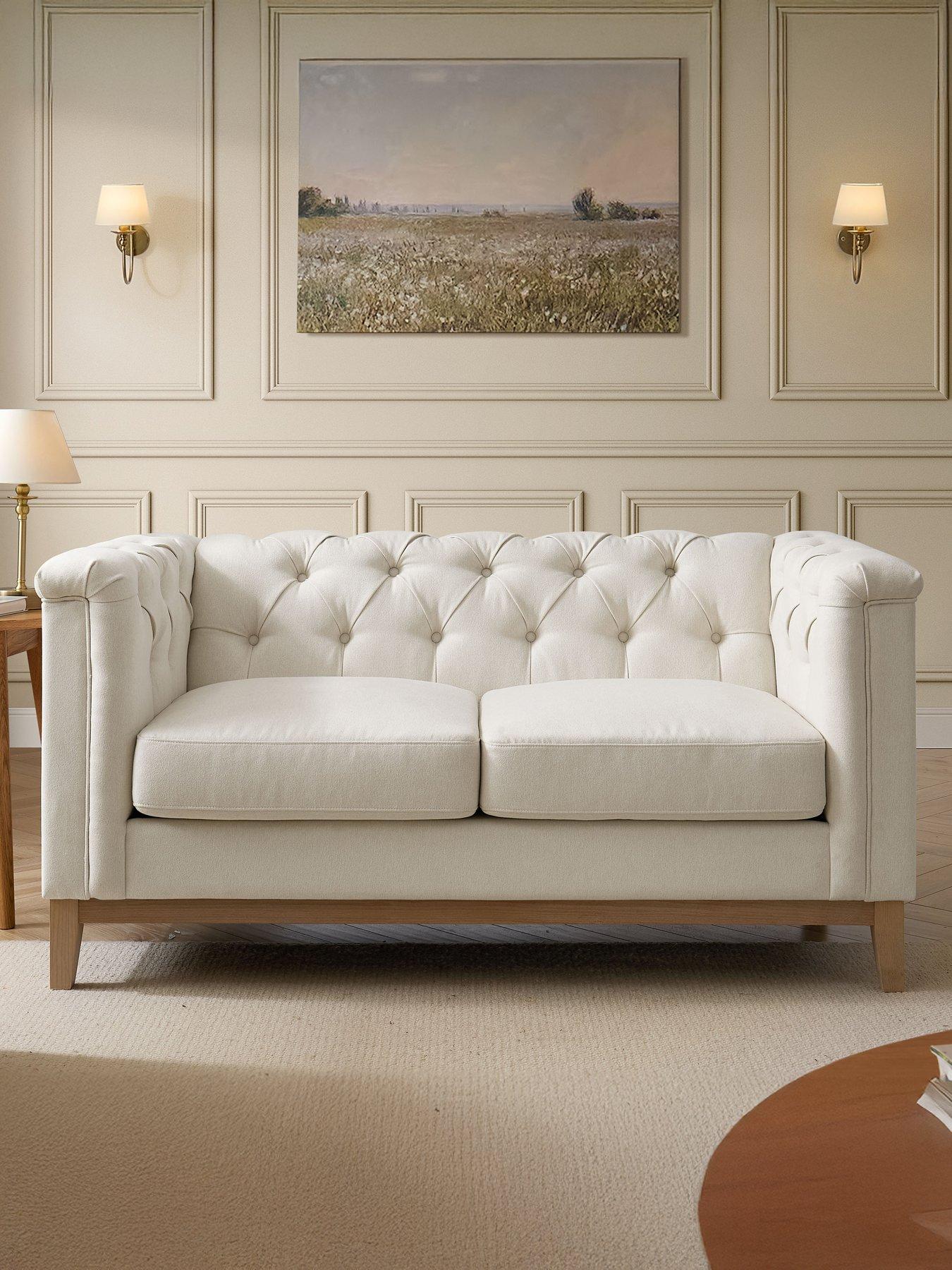 Dusk Chesterfield Linen 2 Seater Sofa - Cream Linen