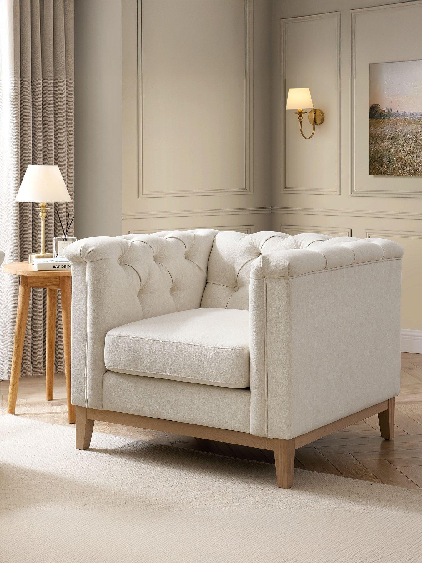 Image 1 of 7 of Dusk Chesterfield Linen Armchair - Cream Linen