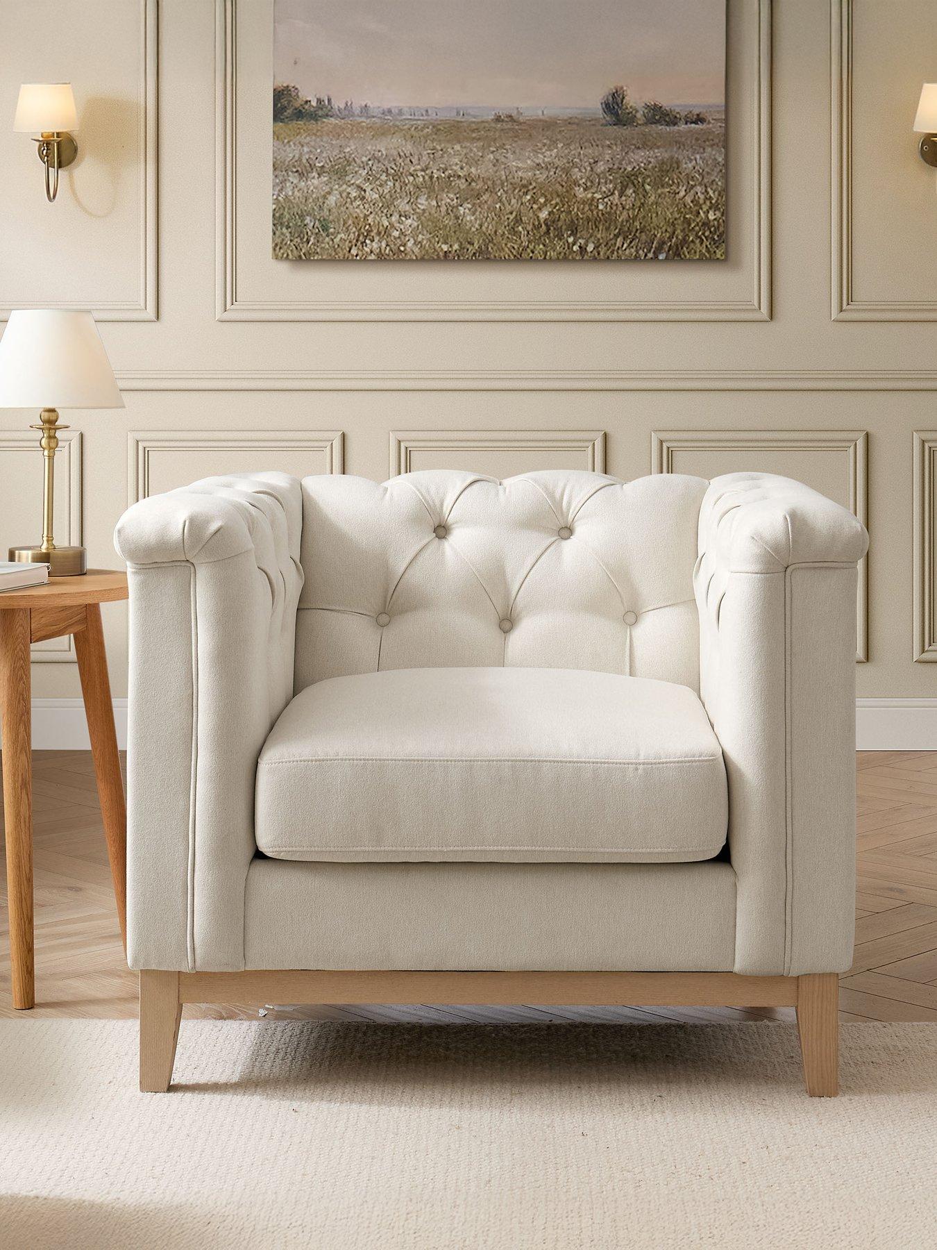 Image 4 of 7 of Dusk Chesterfield Linen Armchair - Cream Linen