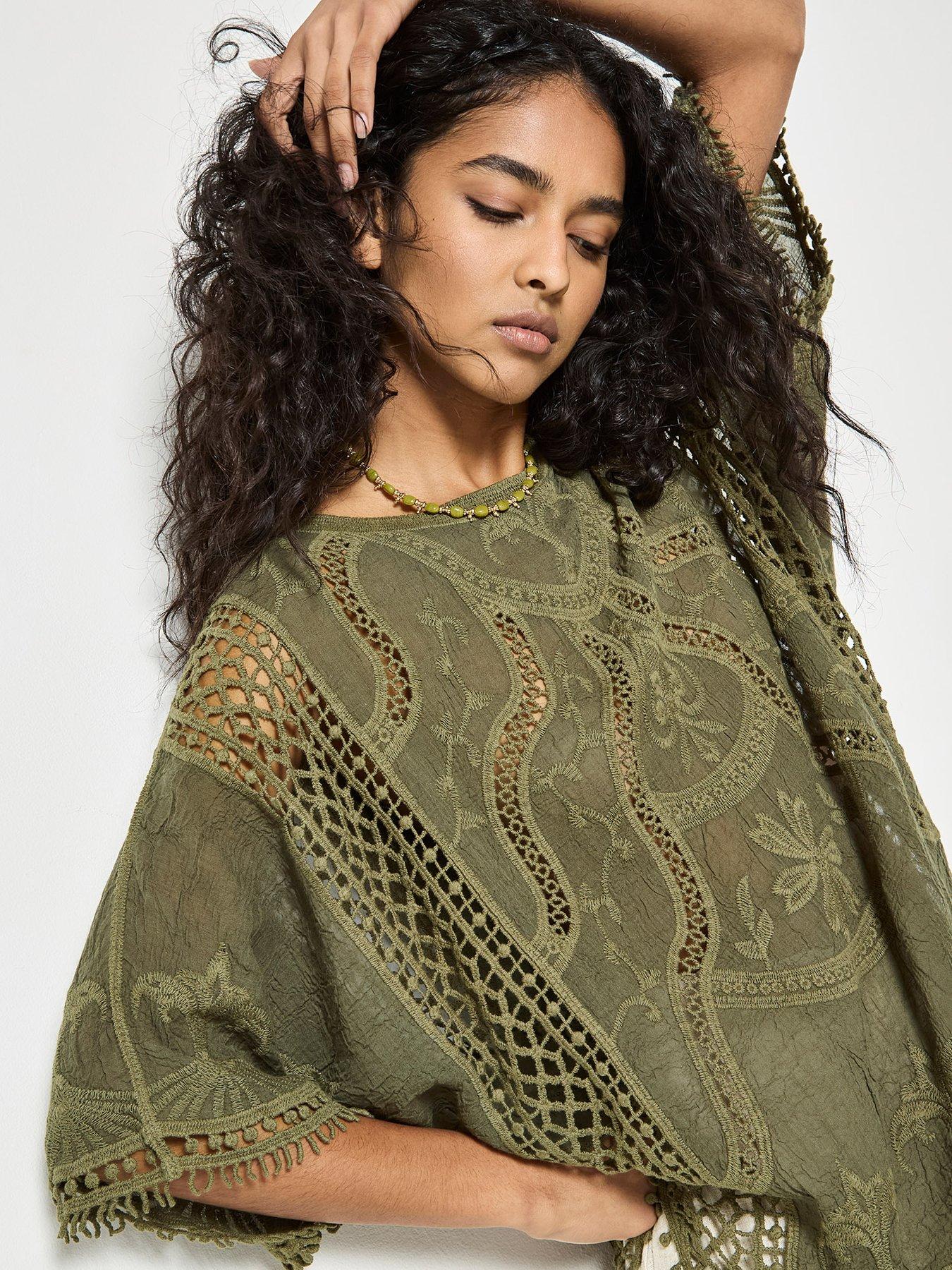 Image 4 of 4 of Apricot Embroidered Cotton Crochet Top