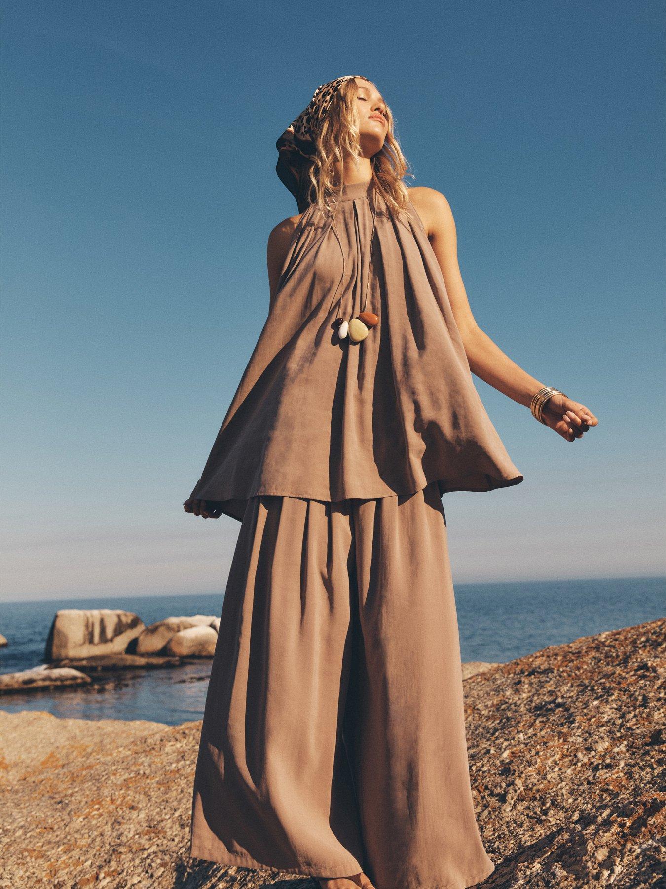 Apricot Pleat Detail Tunic Top