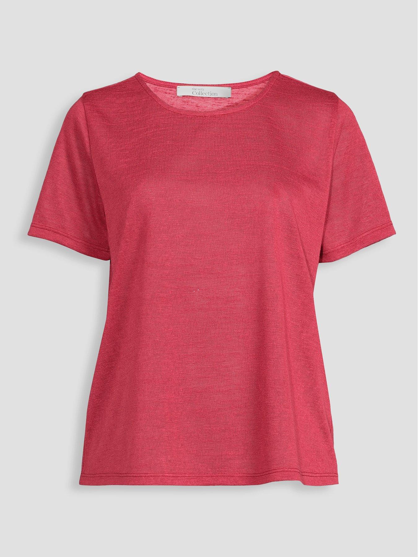 Image 6 of 6 of The Very Collection Linen Look Crew Neck T-shirt - Burgundy