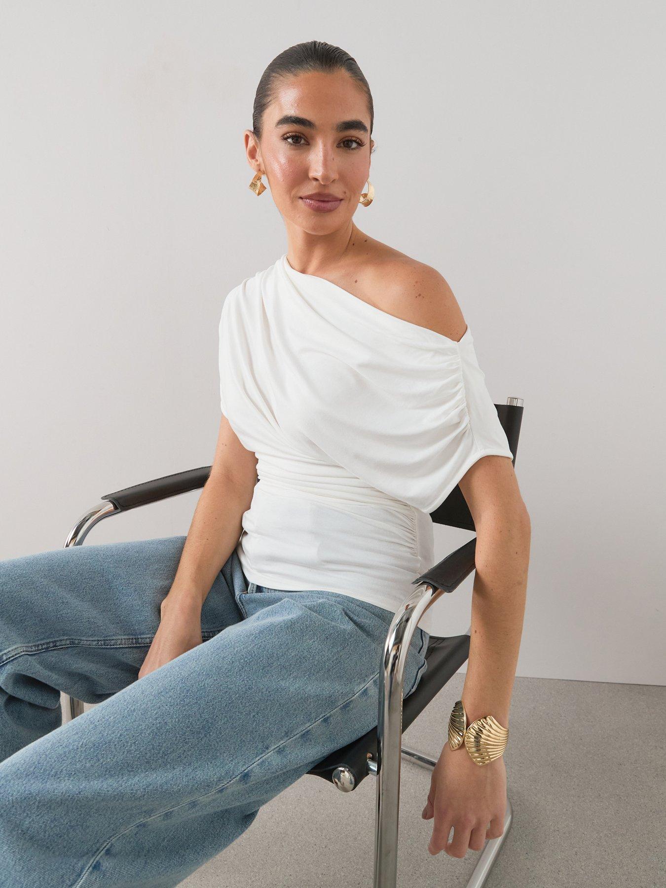 Image 5 of 7 of The Very Collection Off Shoulder Draped Top - White