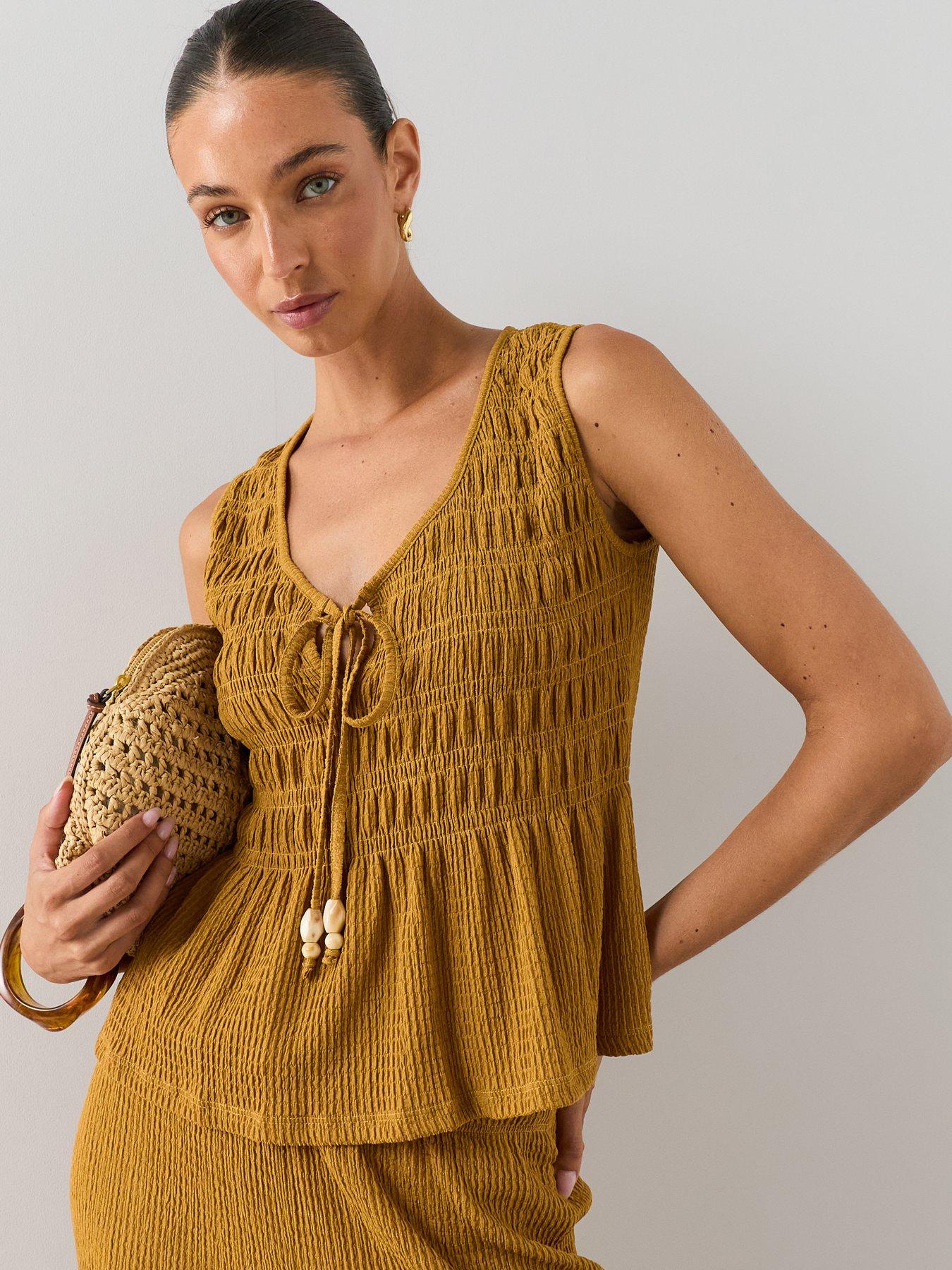 The Very Collection Shirred Bead Trim Co-ord Top- Yellow