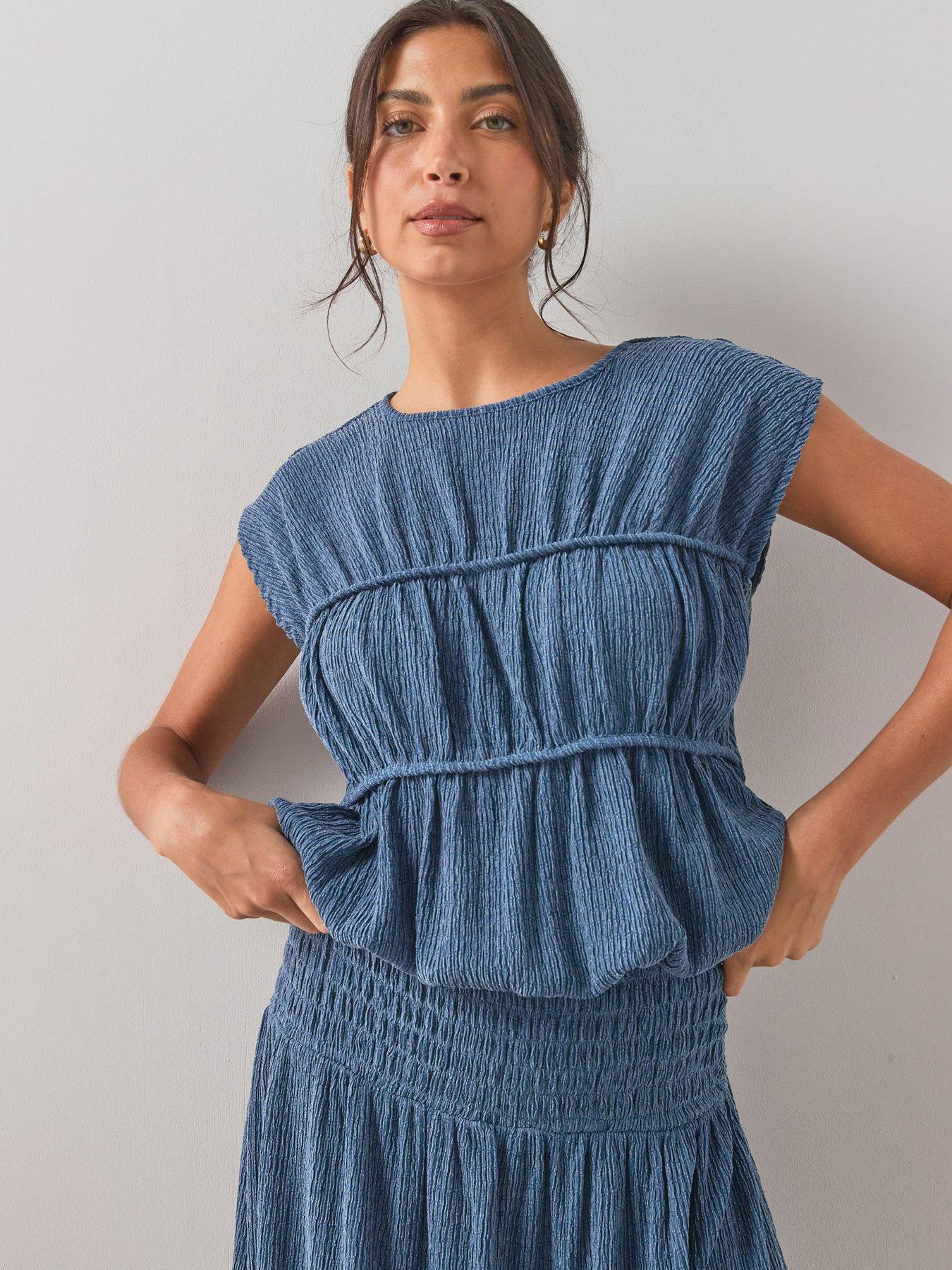 The Very Collection Bubble Hem Co-ord Top- Blue