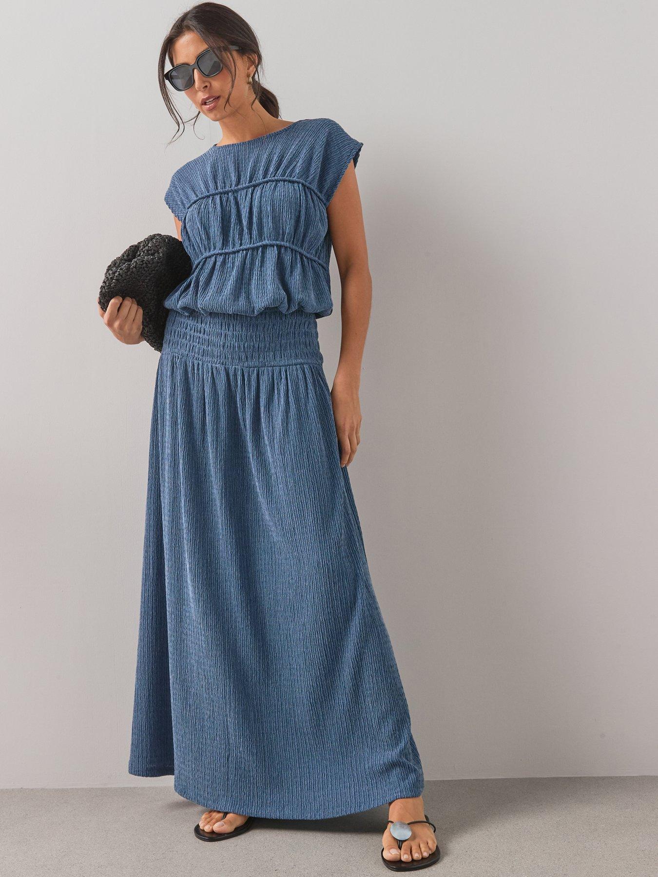 The Very Collection Shirred Waist Midaxi Skirt - Blue