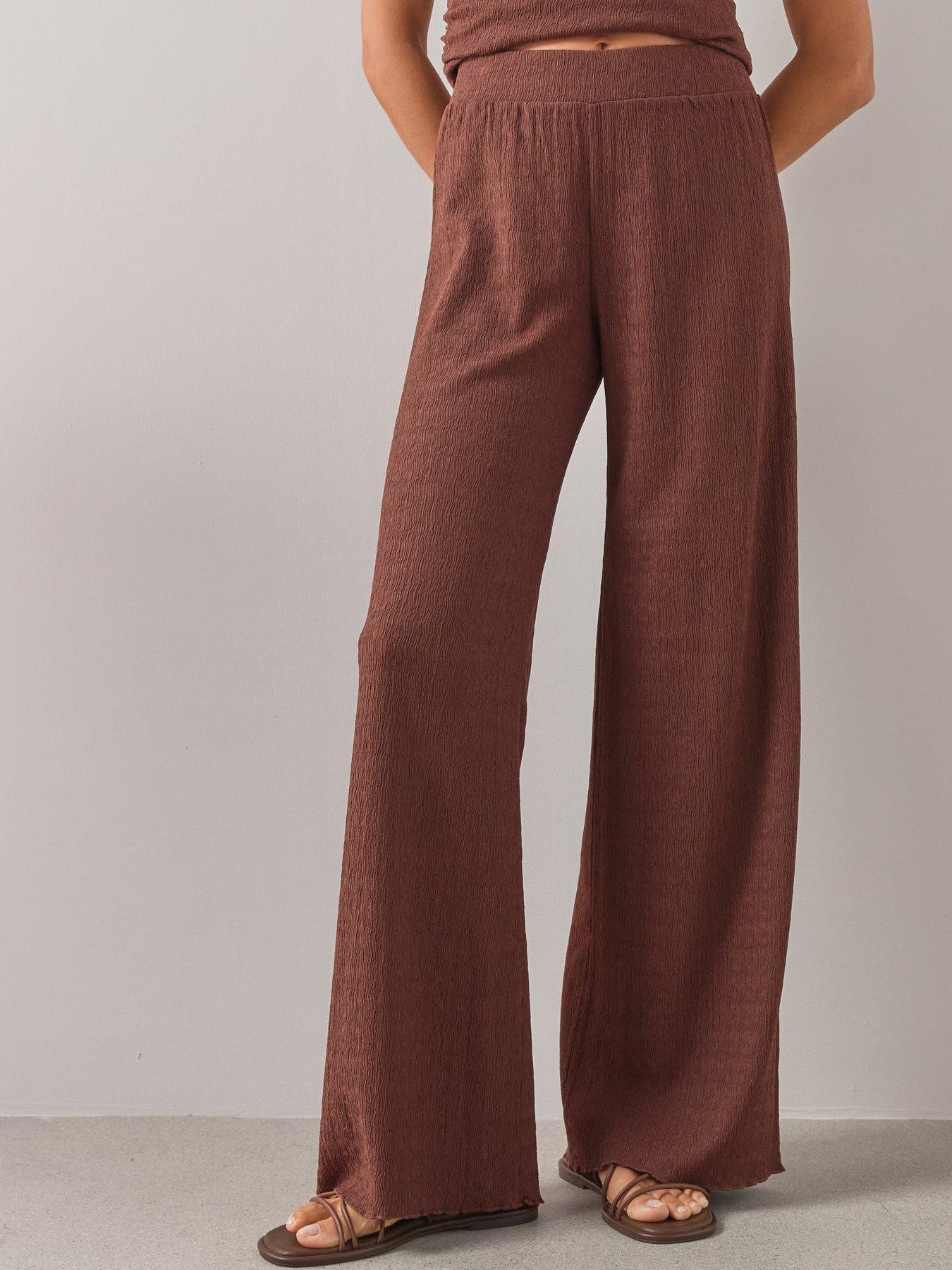 Image 3 of 6 of The Very Collection Textured Wide Leg Co-ord Trousers -brown