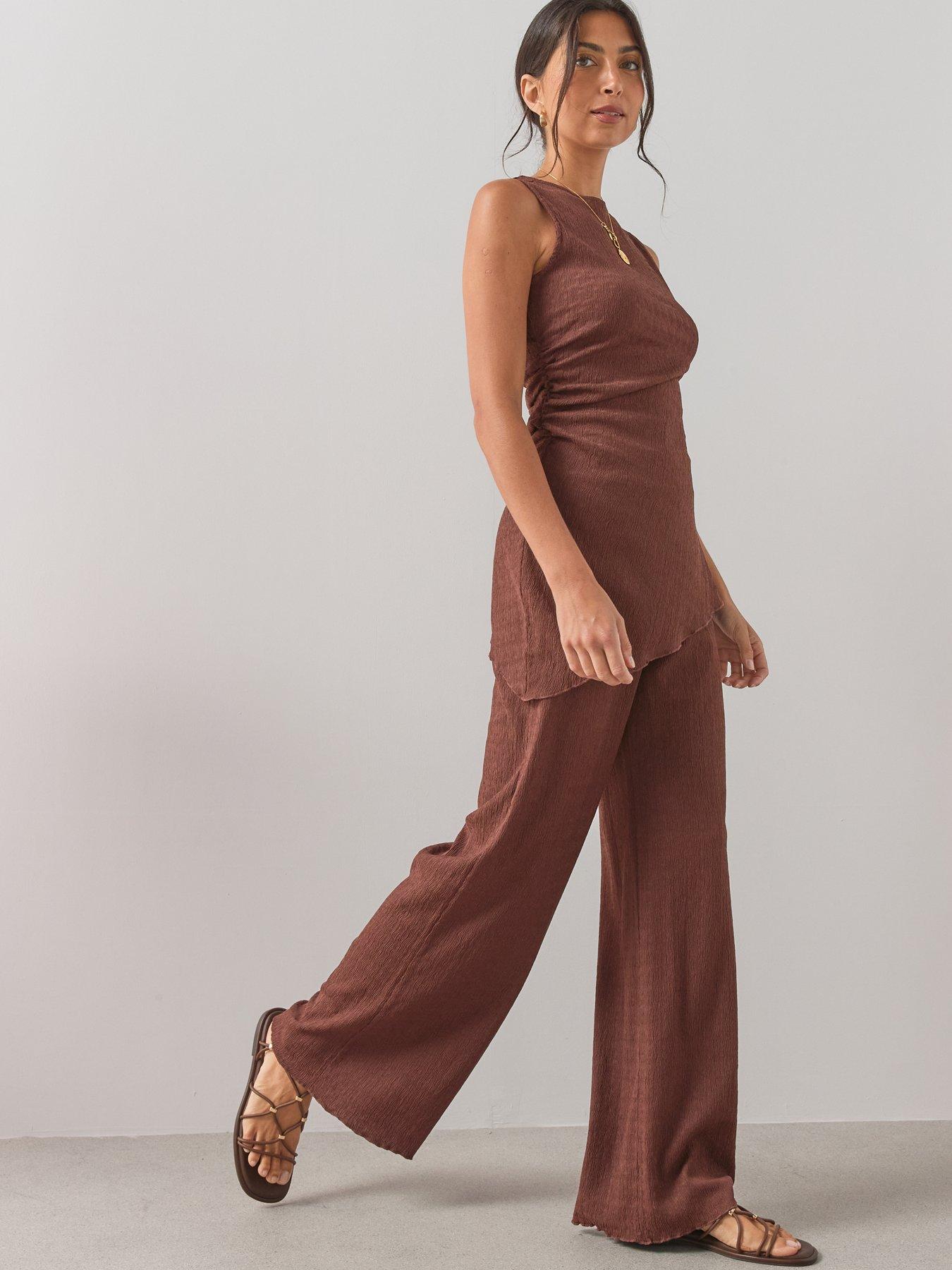 Image 4 of 6 of The Very Collection Textured Wide Leg Co-ord Trousers -brown