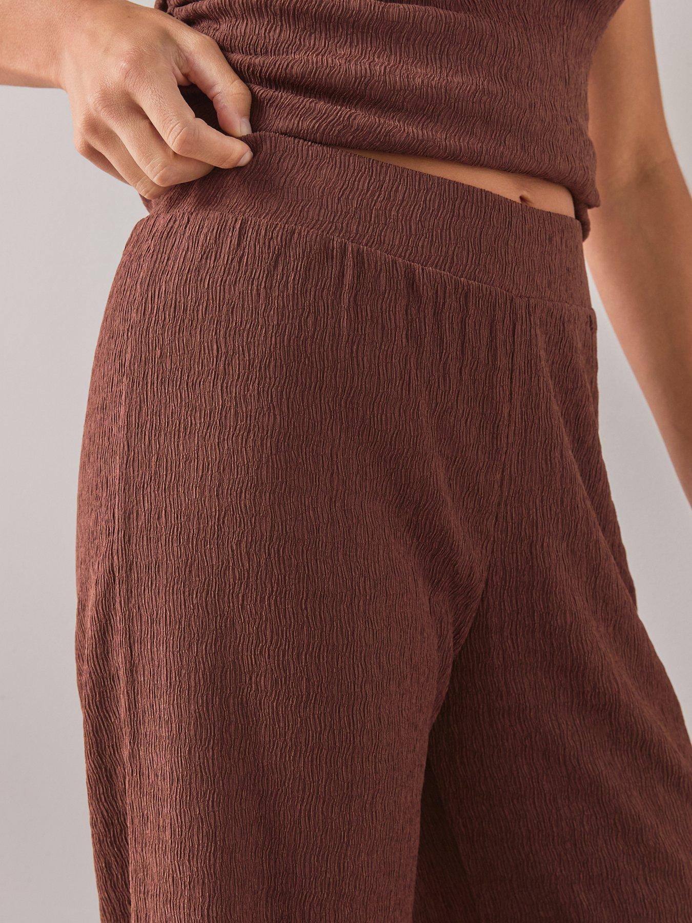 Image 6 of 6 of The Very Collection Textured Wide Leg Co-ord Trousers -brown