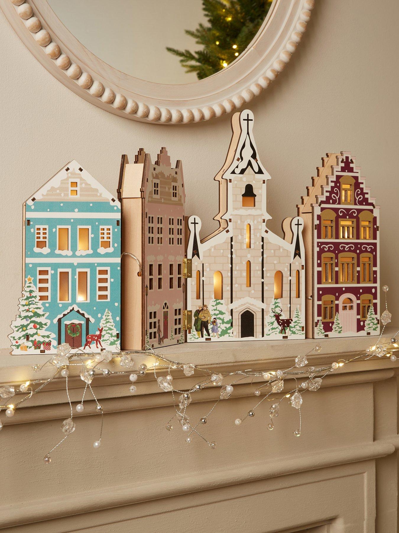 The Very Collection Prelit Wooden Christmas Village Decoration