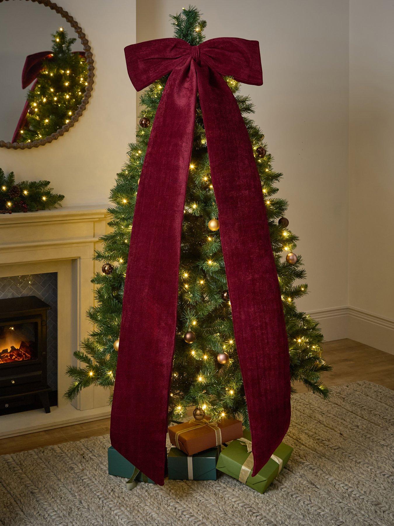 The Very Collection Dark Red Velvet Bow Christmas Tree Topper with Clip - 185 cm