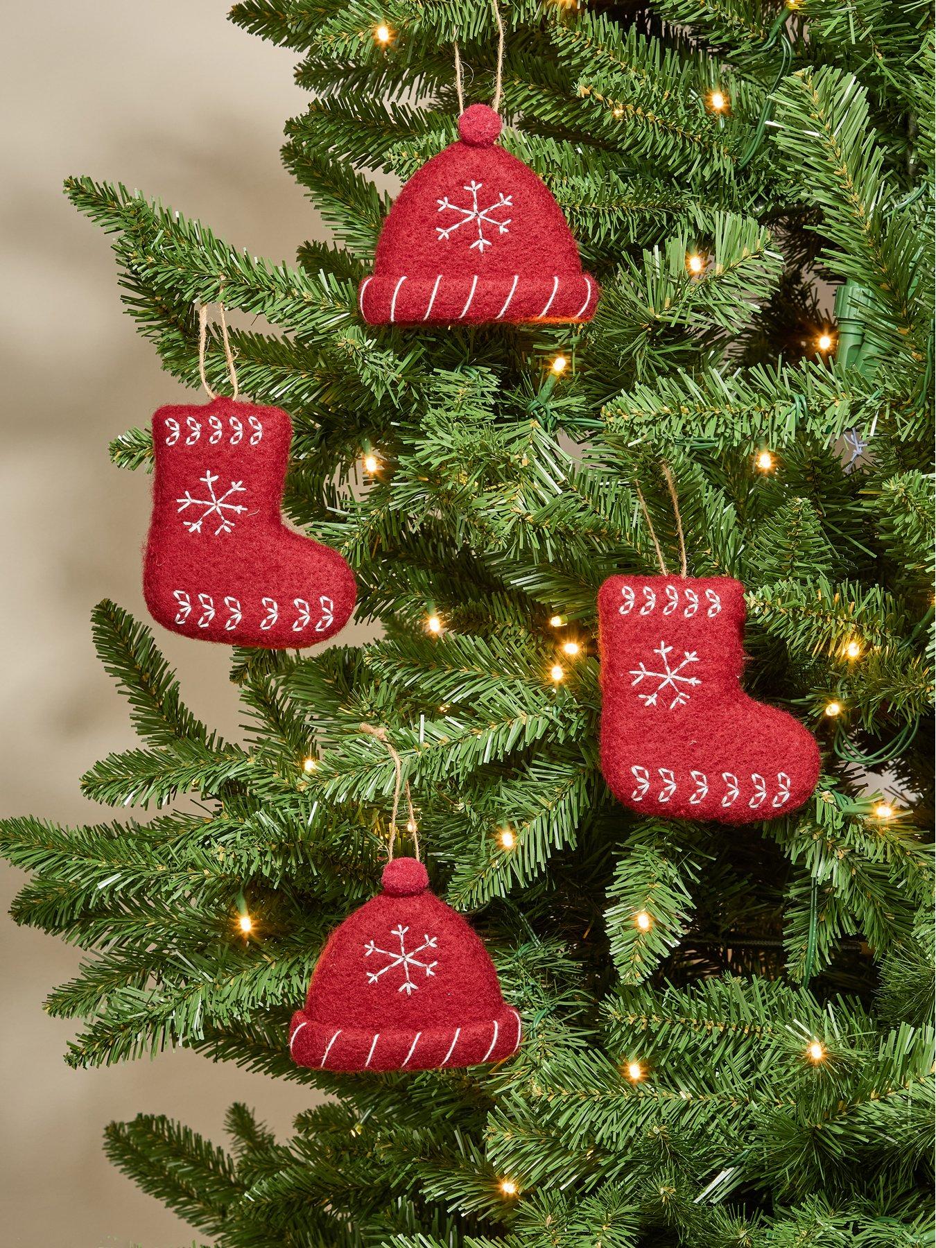 Image 1 of 3 of The Very Collection Set of 4 Fabric Christmas Tree Decorations -&nbsp;Stocking, Hat And Trees