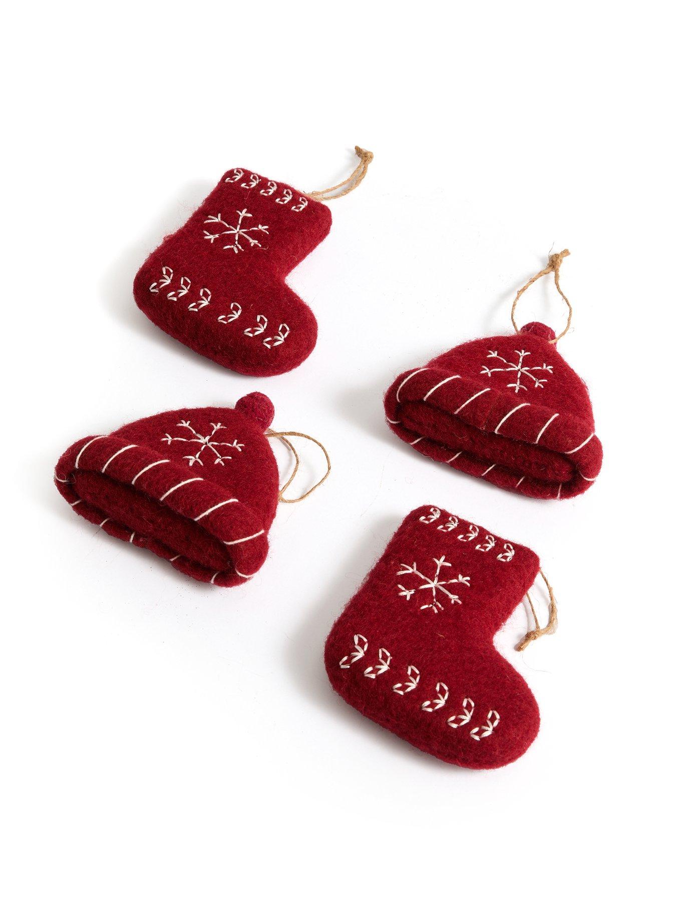 Image 2 of 3 of The Very Collection Set of 4 Fabric Christmas Tree Decorations -&nbsp;Stocking, Hat And Trees