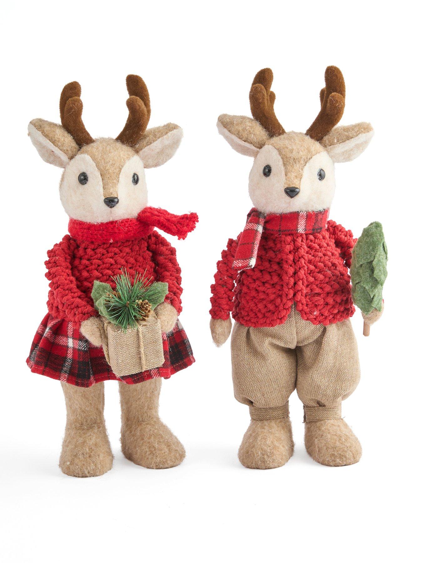 Image 2 of 7 of The Very Collection Set Of 2 Red Sweater Boy &amp; Girl&nbsp;Deer Christmas Decorations