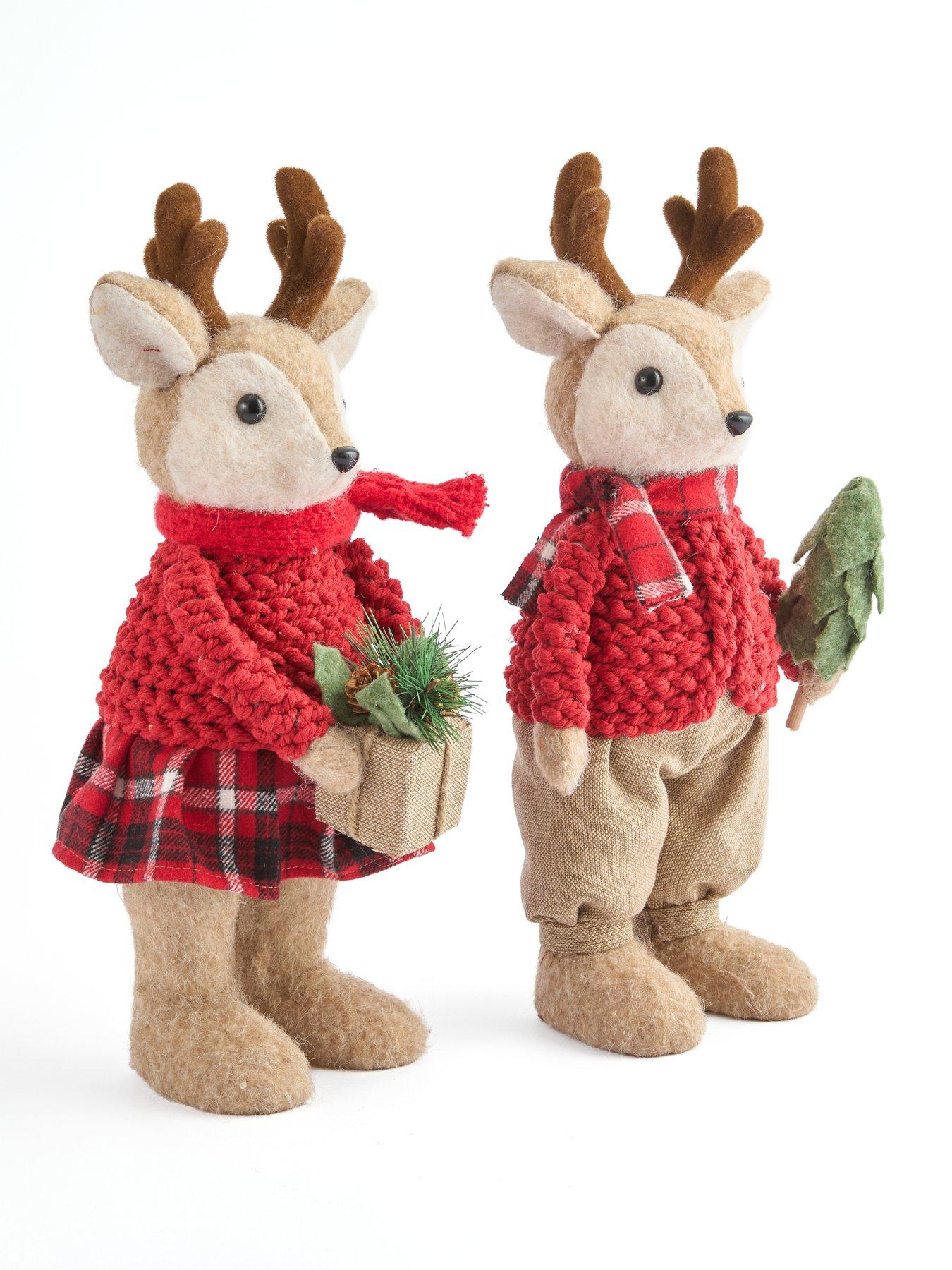 Image 3 of 7 of The Very Collection Set Of 2 Red Sweater Boy &amp; Girl&nbsp;Deer Christmas Decorations