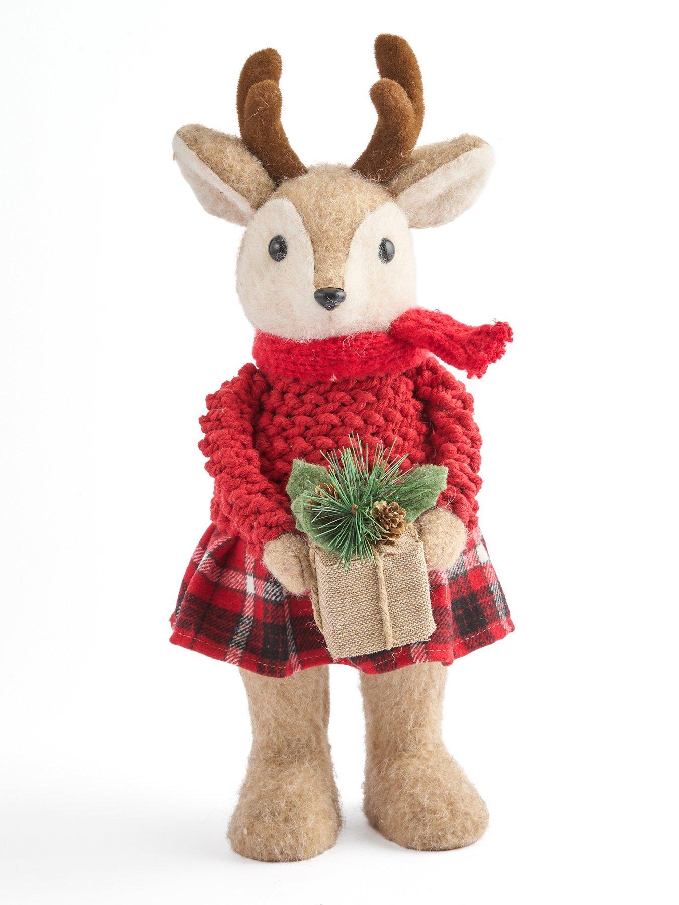 Image 4 of 7 of The Very Collection Set Of 2 Red Sweater Boy &amp; Girl&nbsp;Deer Christmas Decorations