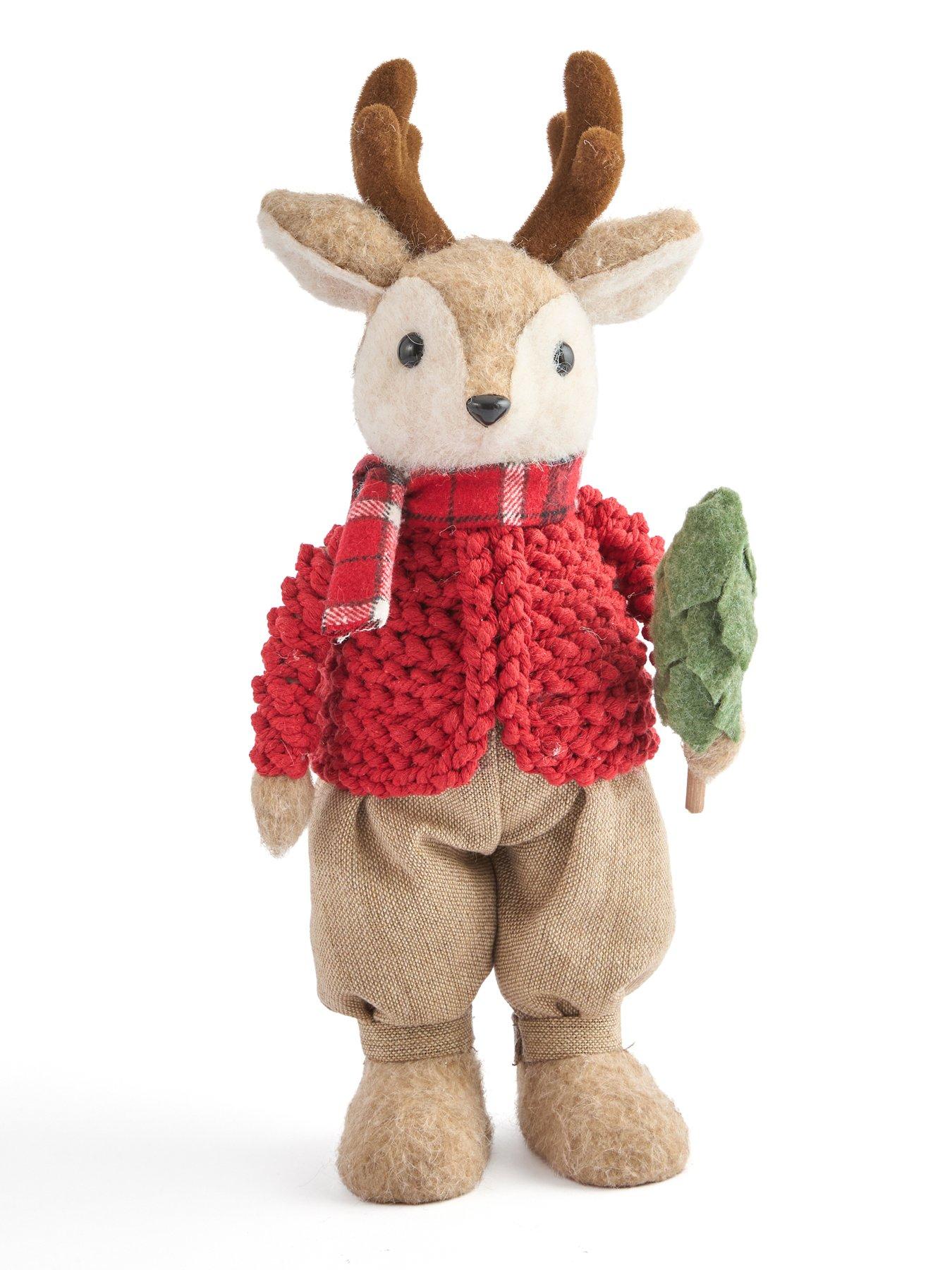 Image 5 of 7 of The Very Collection Set Of 2 Red Sweater Boy &amp; Girl&nbsp;Deer Christmas Decorations
