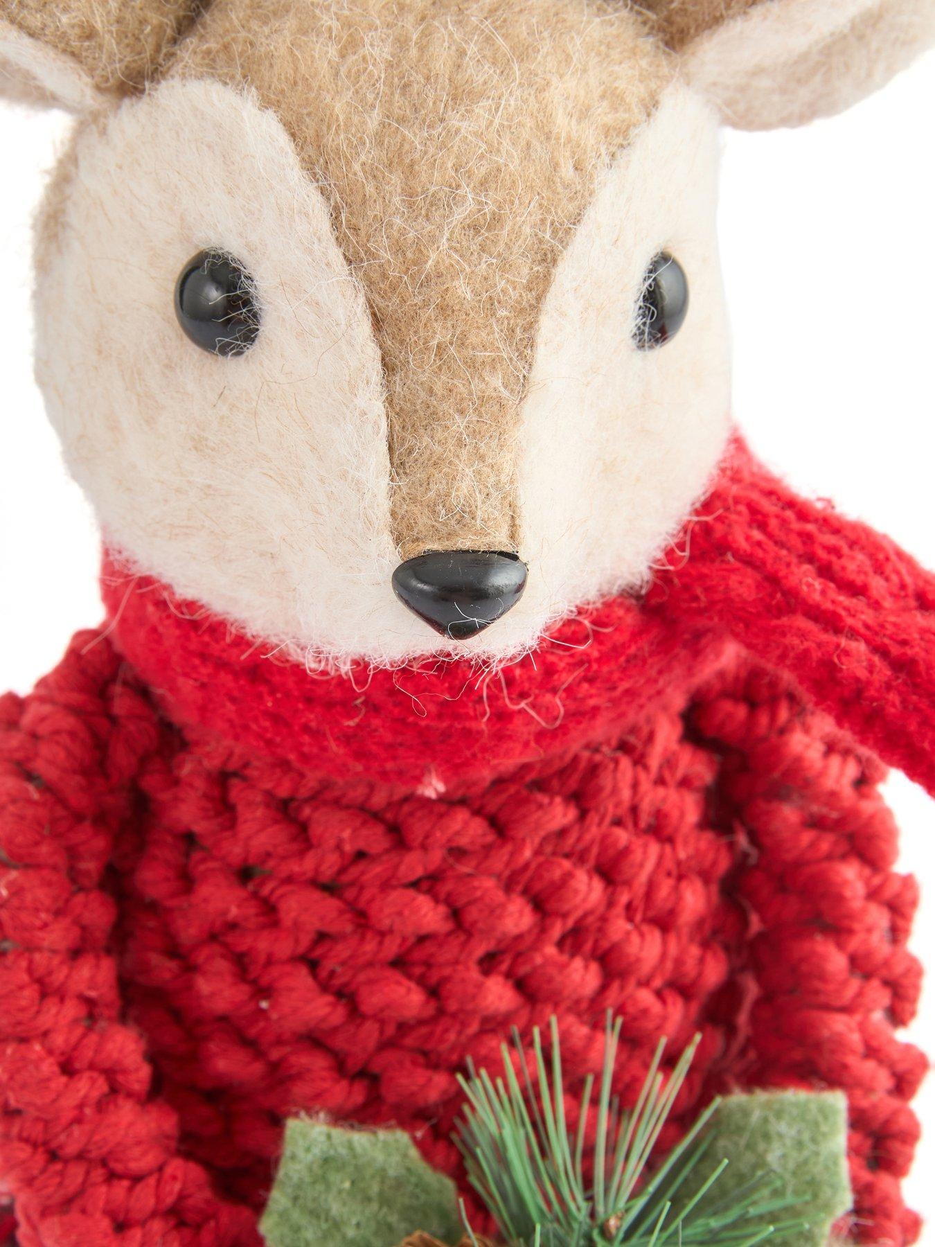 Image 7 of 7 of The Very Collection Set Of 2 Red Sweater Boy &amp; Girl&nbsp;Deer Christmas Decorations