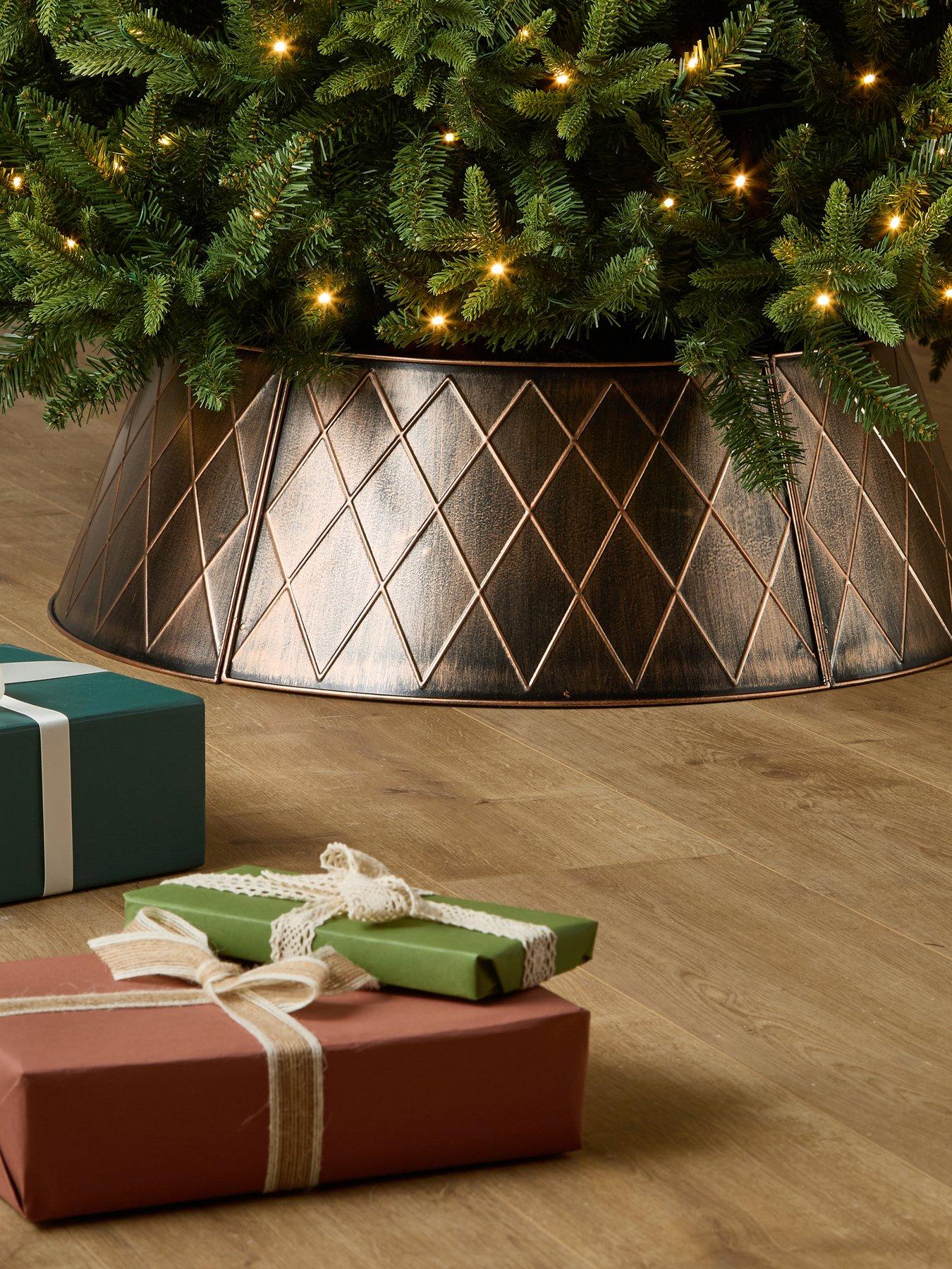 The Very Collection Metal Christmas Tree Skirt with Diamond Embossed Design - Bronze