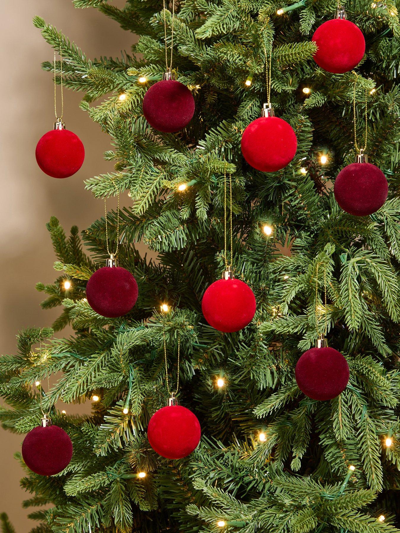 Image 1 of 3 of The Very Collection Bumper&nbsp;Pack of 50 Flocked Christmas Tree Baubles&nbsp;- Red