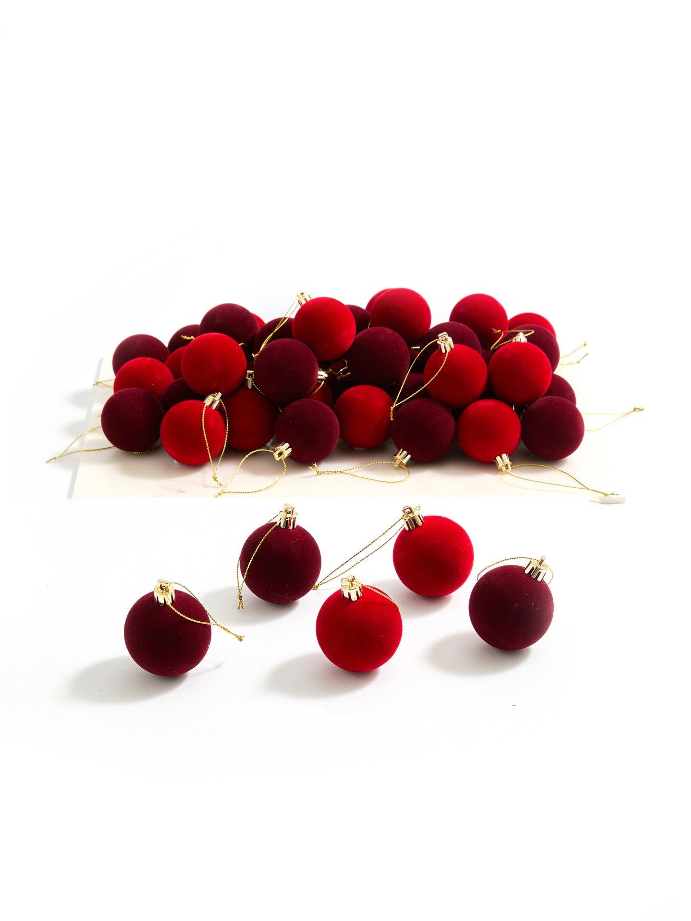 Image 2 of 3 of The Very Collection Bumper&nbsp;Pack of 50 Flocked Christmas Tree Baubles&nbsp;- Red