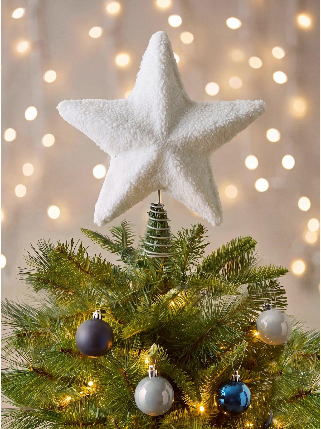 The Very Collection White Fluffy Star Christmas Tree Topper