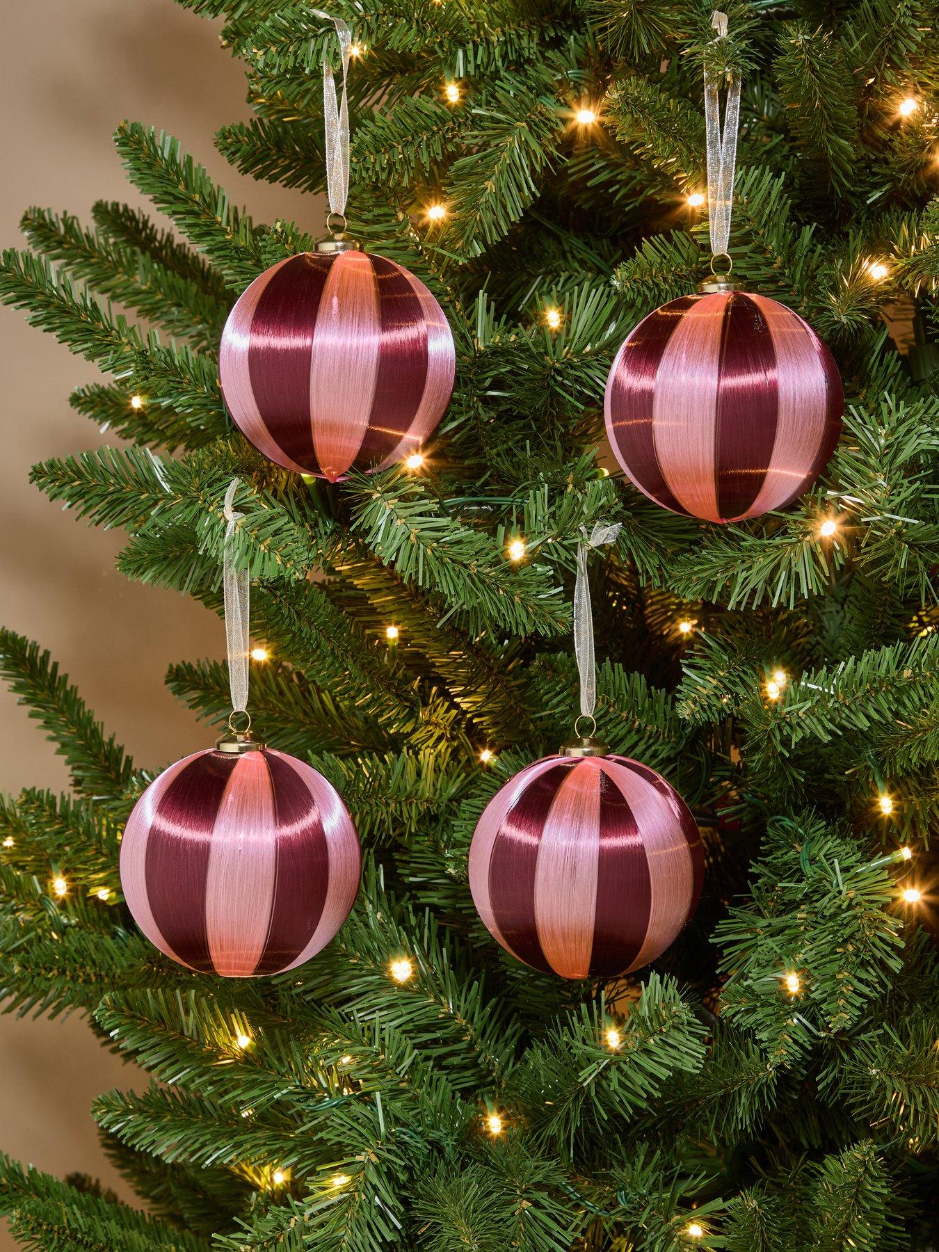 The Very Collection Set of 4 Striped Christmas Tree Baubles - Pink/Purple