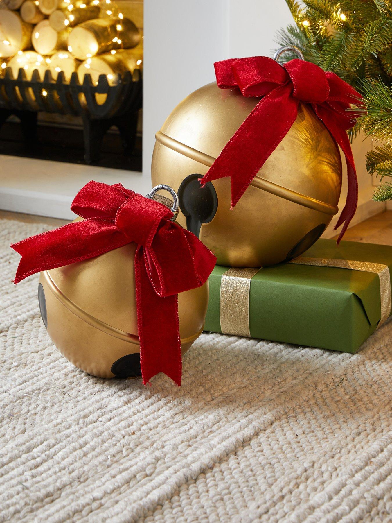Image 1 of 7 of The Very Collection Set of 2 Plastic Christmas&nbsp;Bell Ornament Decorations - Gold