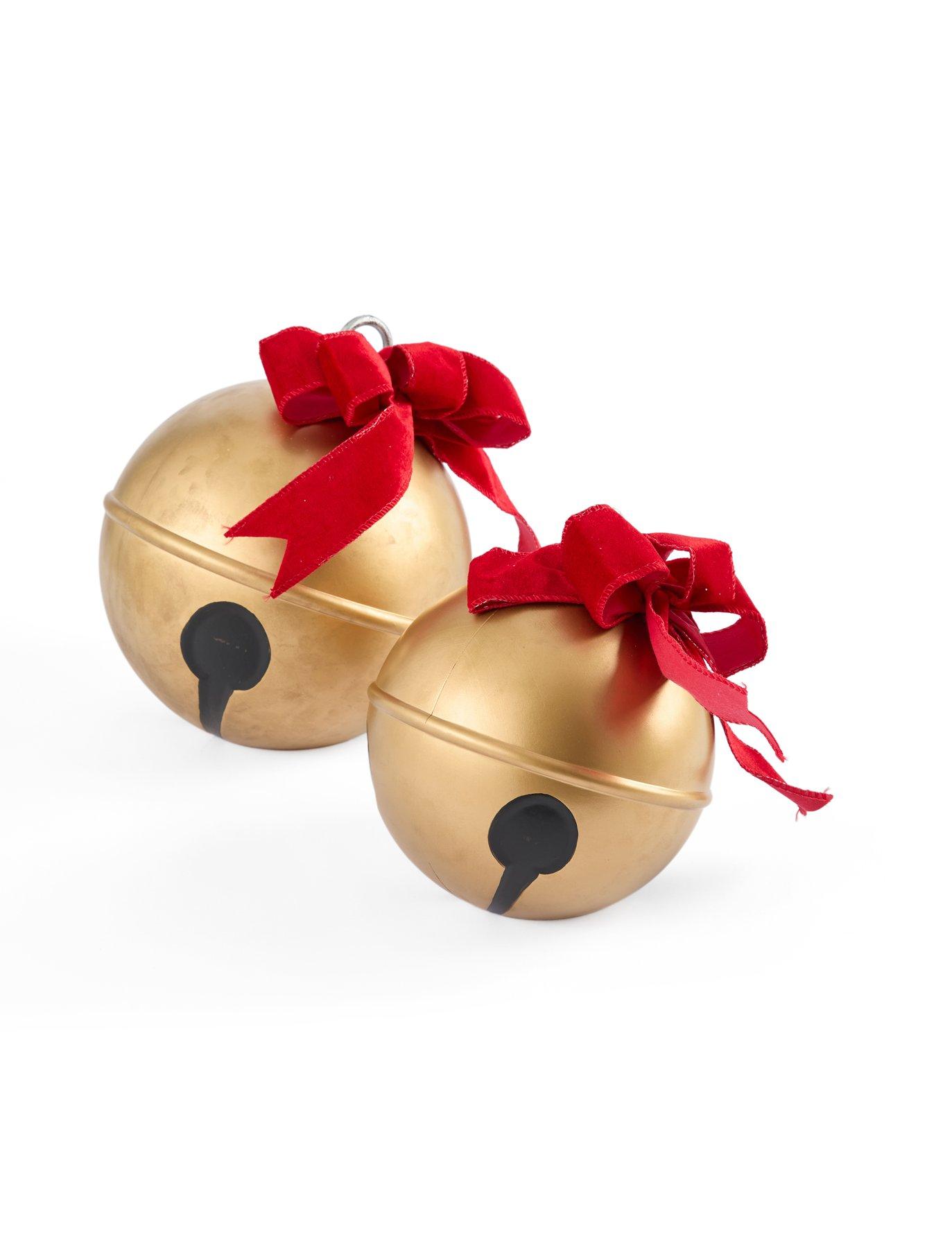 Image 3 of 7 of The Very Collection Set of 2 Plastic Christmas&nbsp;Bell Ornament Decorations - Gold