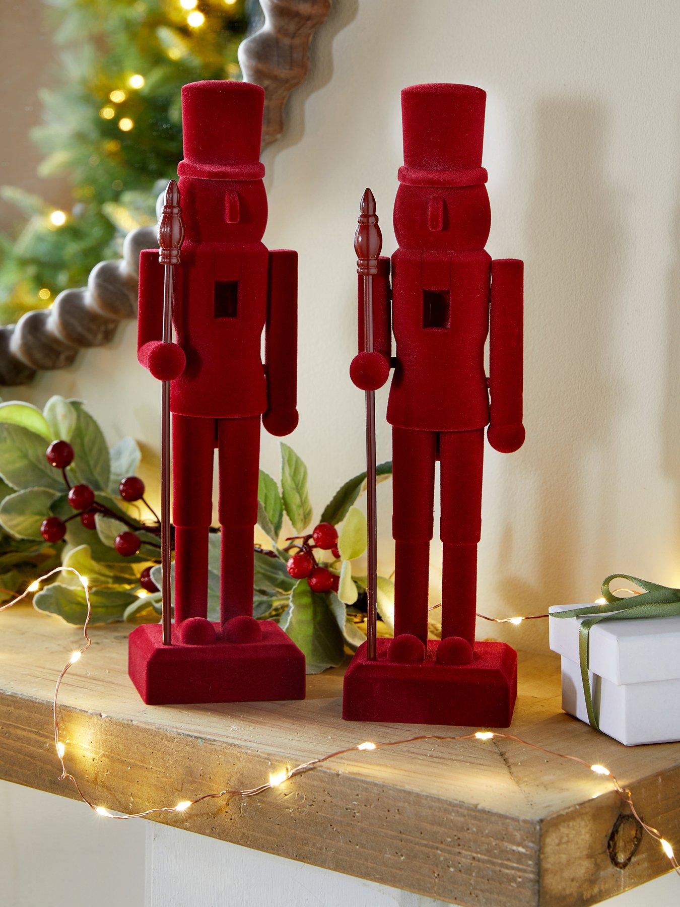 The Very Collection Set of 2 Flocked Nutcracker Christmas Decorations - 28 cm