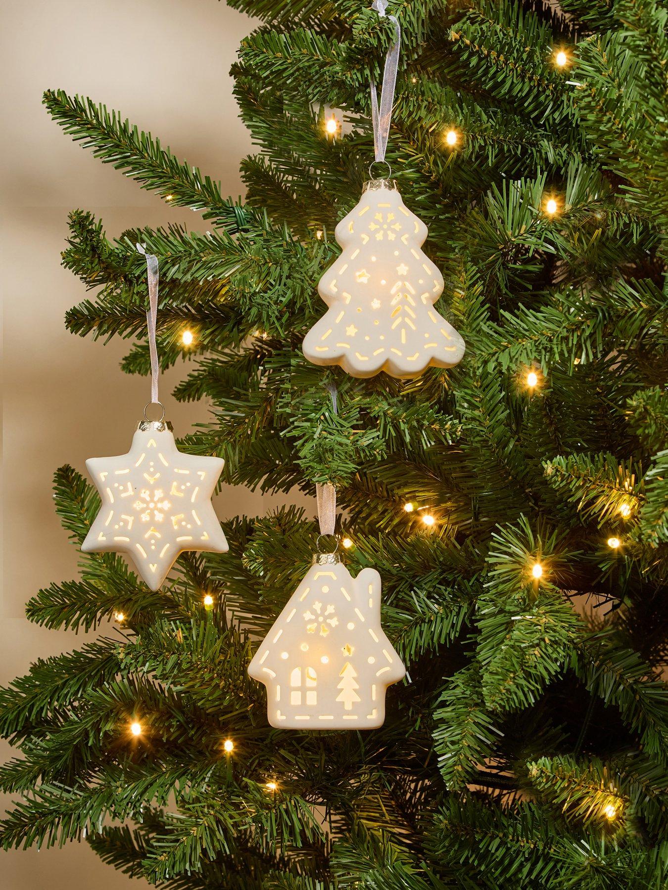 The Very Collection Set of 3 Ceramic Christmas Tree Baubles with LEDs