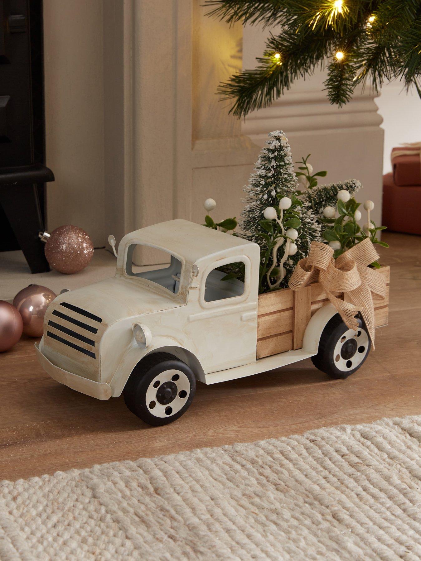 The Very Collection Metal White Truck Loading A Christmas Tree- Light Up