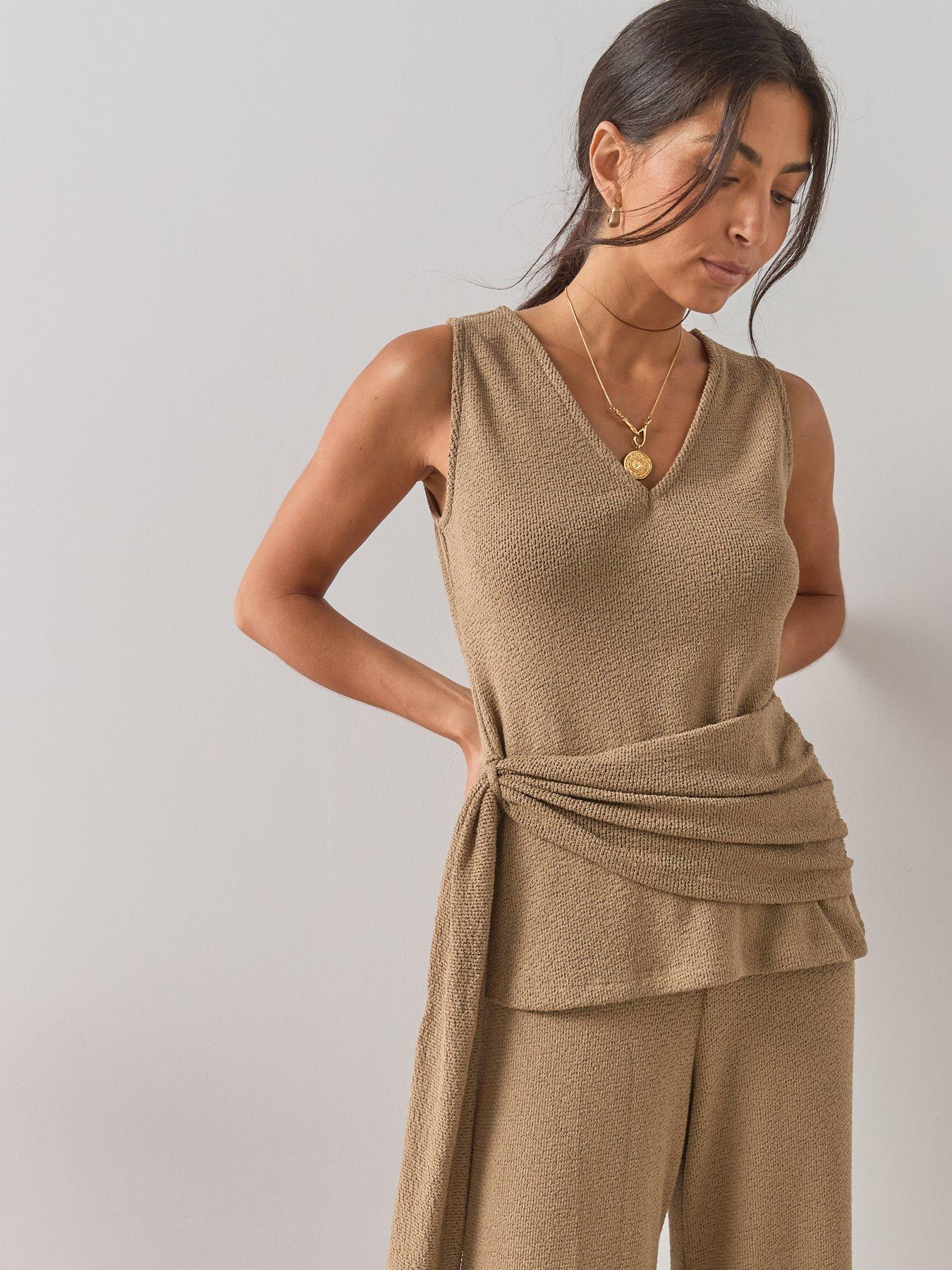 The Very Collection Wrap Waist Longline Top - Taupe