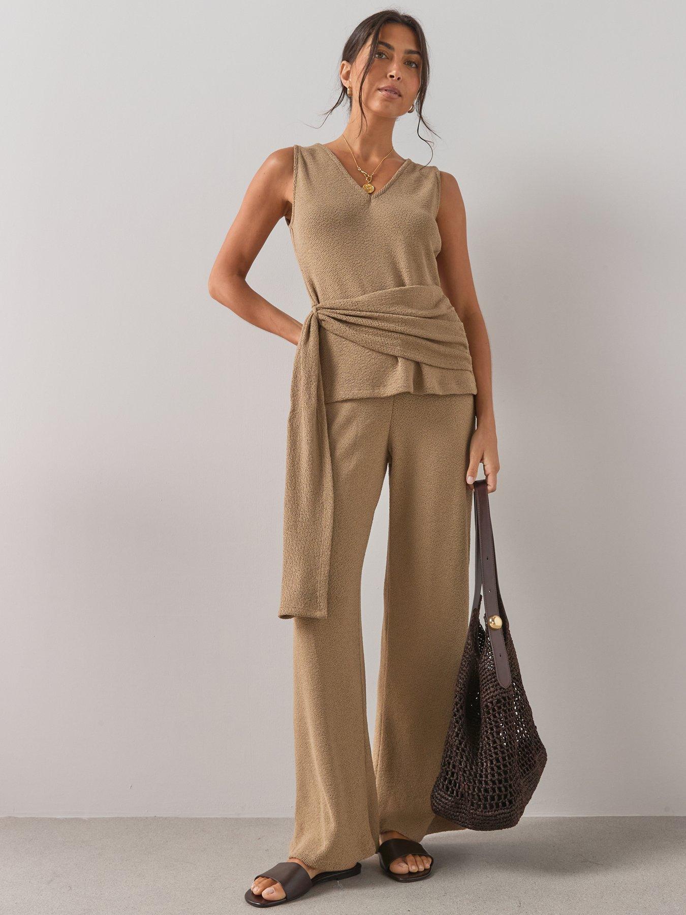 The Very Collection Textured Wide Leg Co-ord Trousers- Neutral