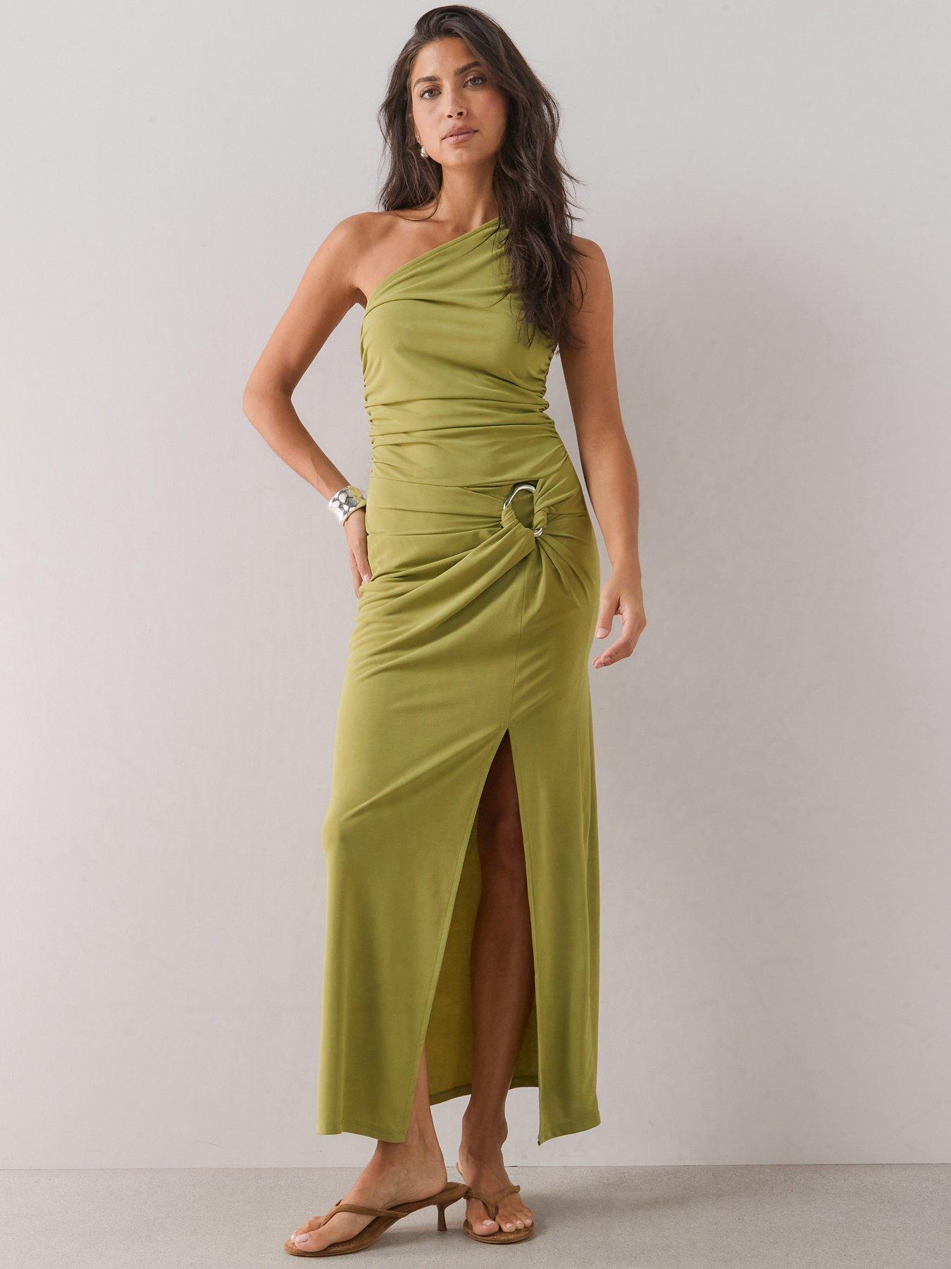 The Very Collection One Shoulder Wrap Waist Midaxi Dress - Green