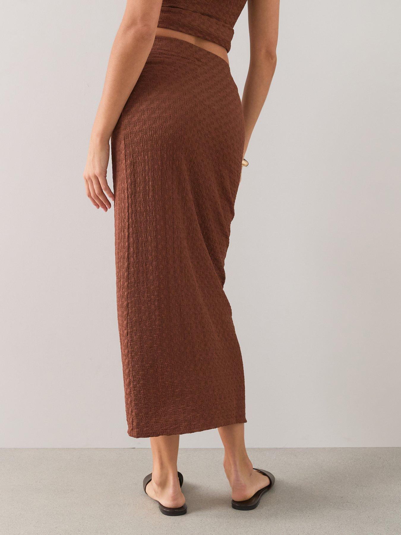 Image 2 of 6 of The Very Collection Bead Textured Wrap Midaxi Co-ord Skirt - Brown