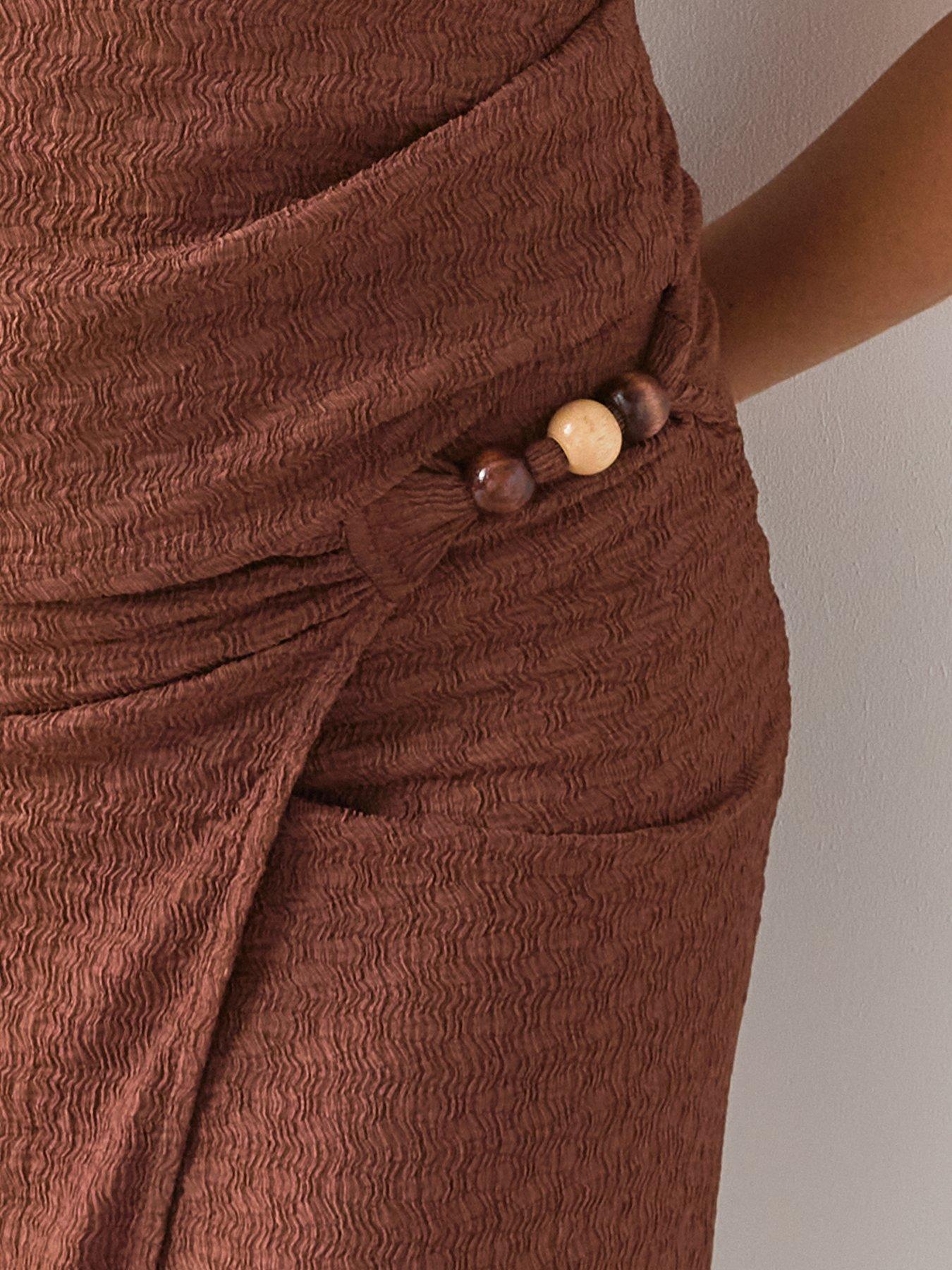 Image 5 of 6 of The Very Collection Bead Textured Wrap Midaxi Co-ord Skirt - Brown