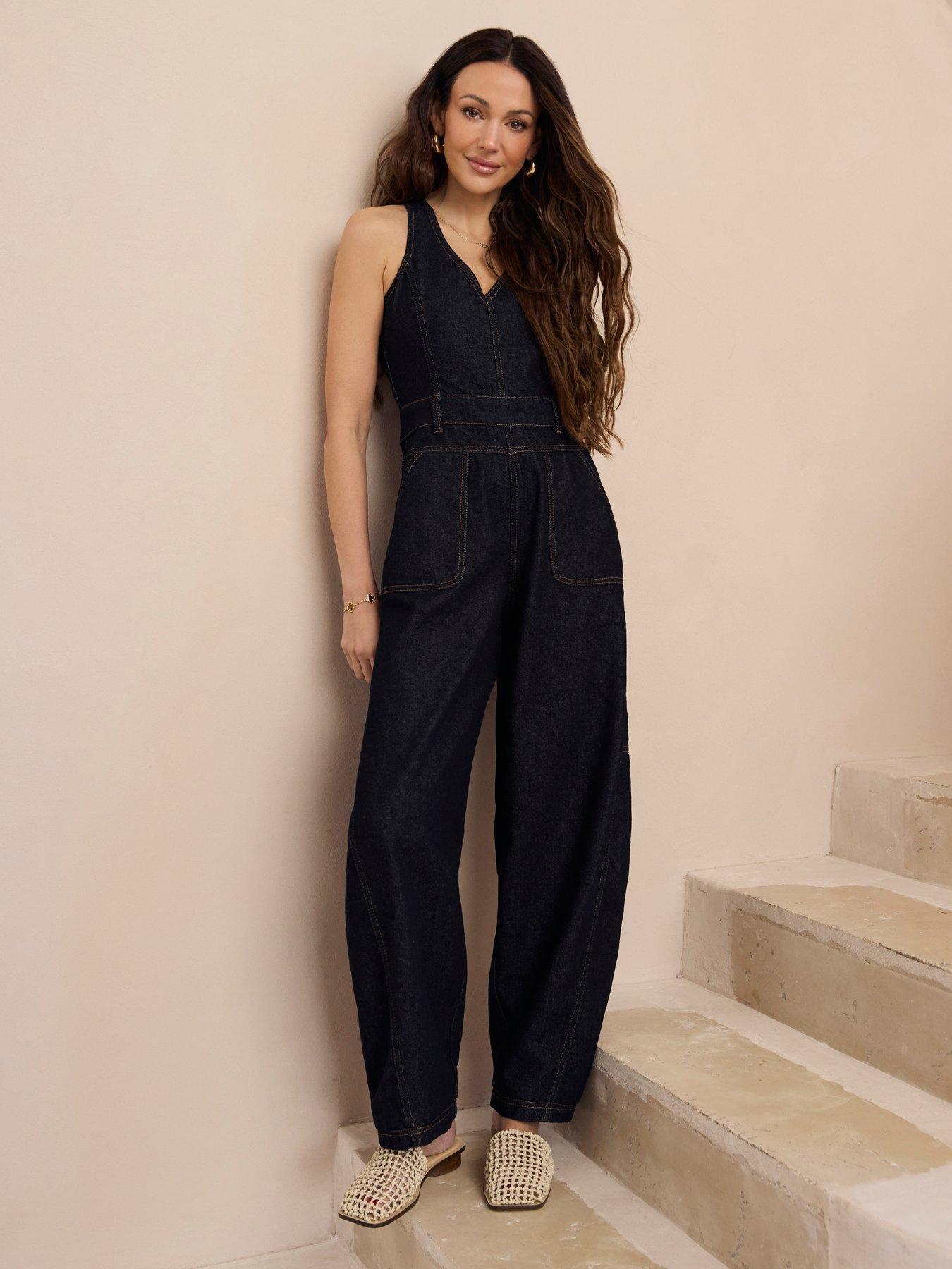 Michelle Keegan Barrel Leg Jumpsuit - Dark Wash