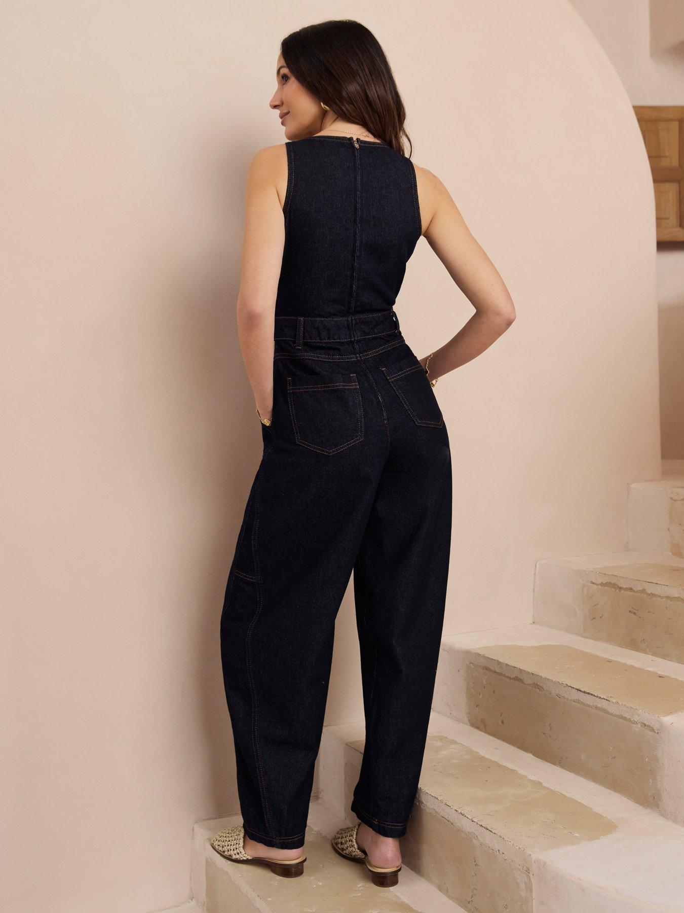 Image 2 of 5 of Michelle Keegan Barrel Leg Jumpsuit - Dark Wash