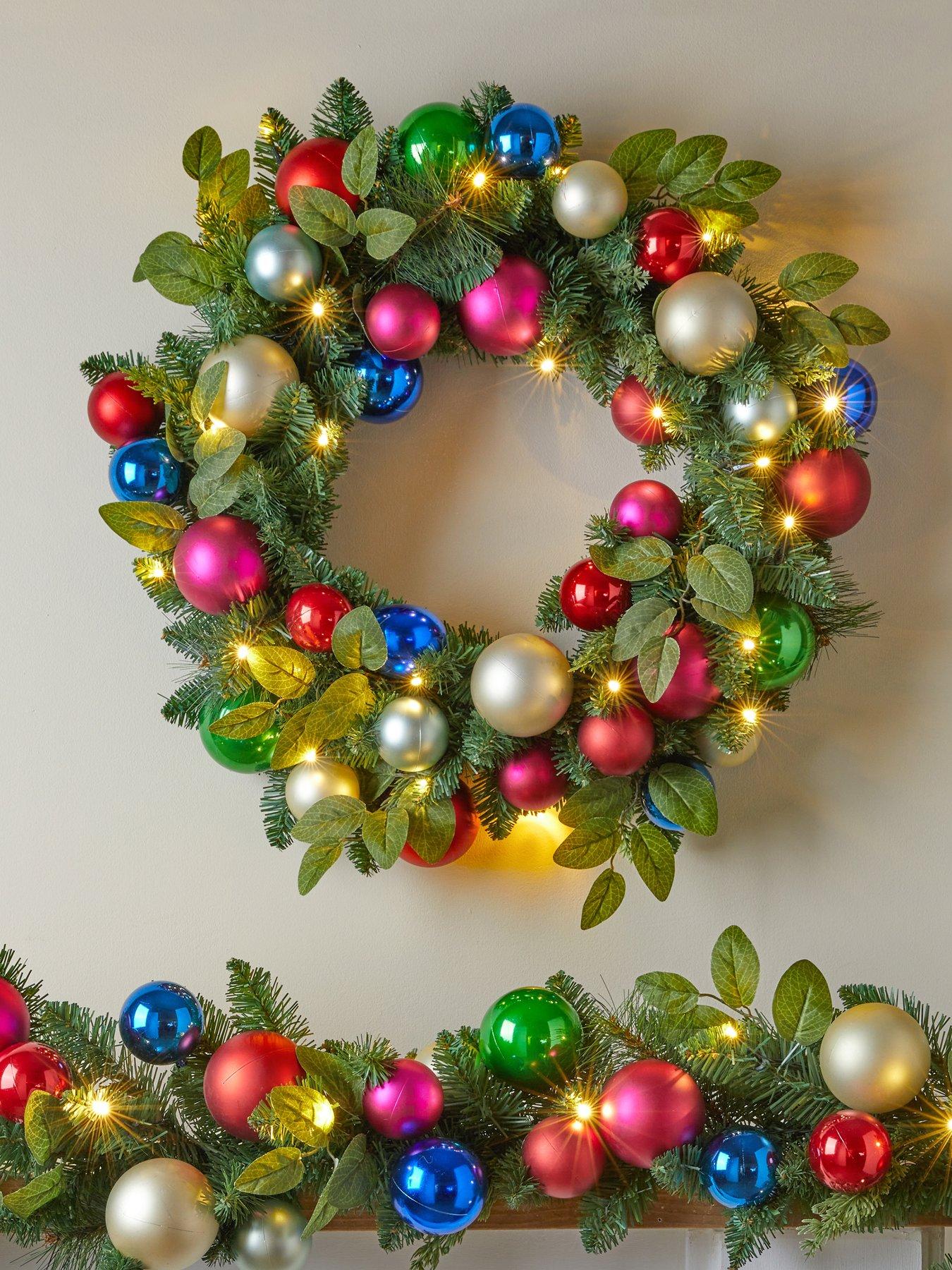 Image 1 of 5 of The Very Collection Light Up Baubles and Foliage Christmas Wreath