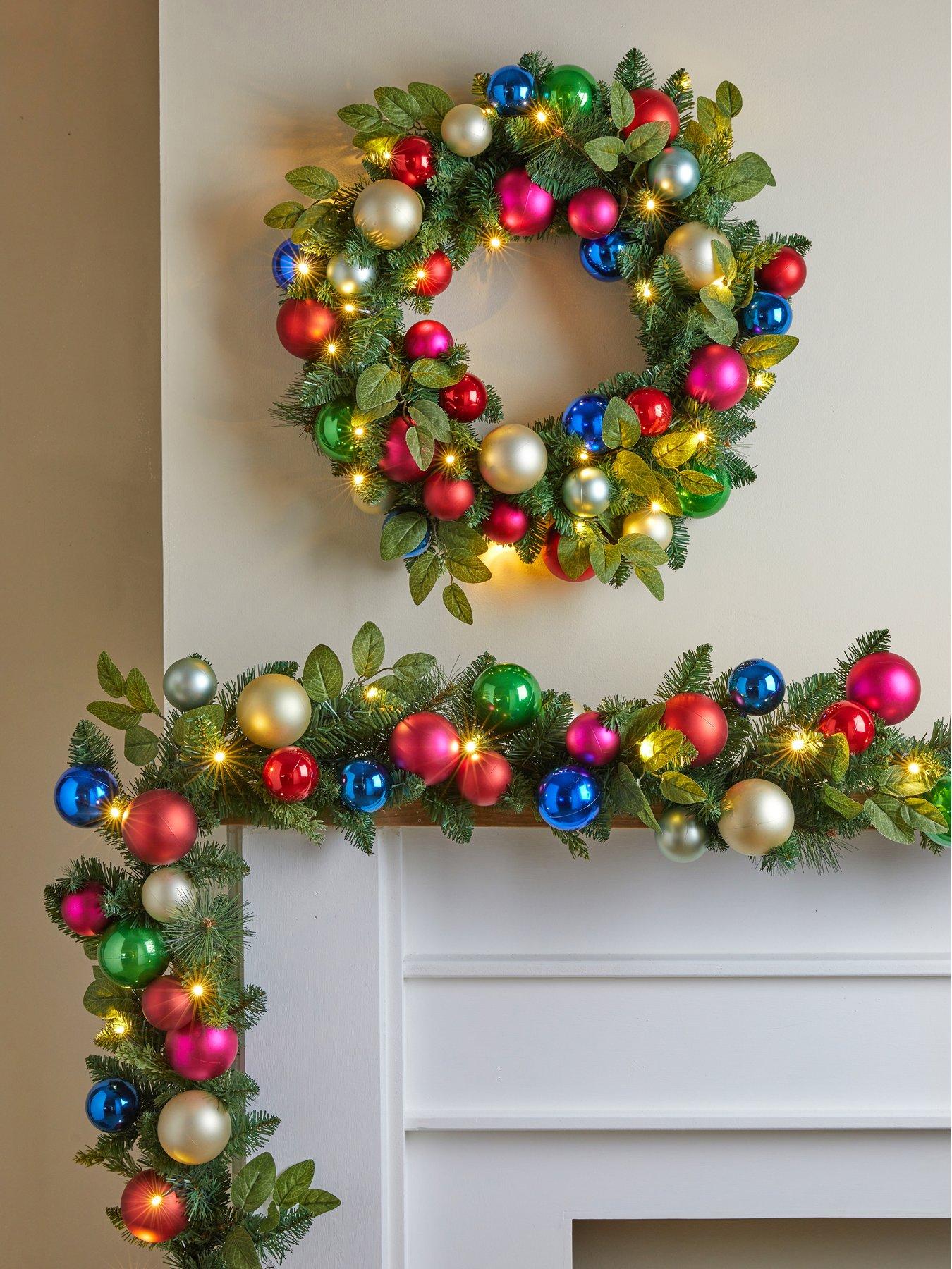 The Very Collection Light Up Baubles and Foliage Christmas Garland - 180 cm