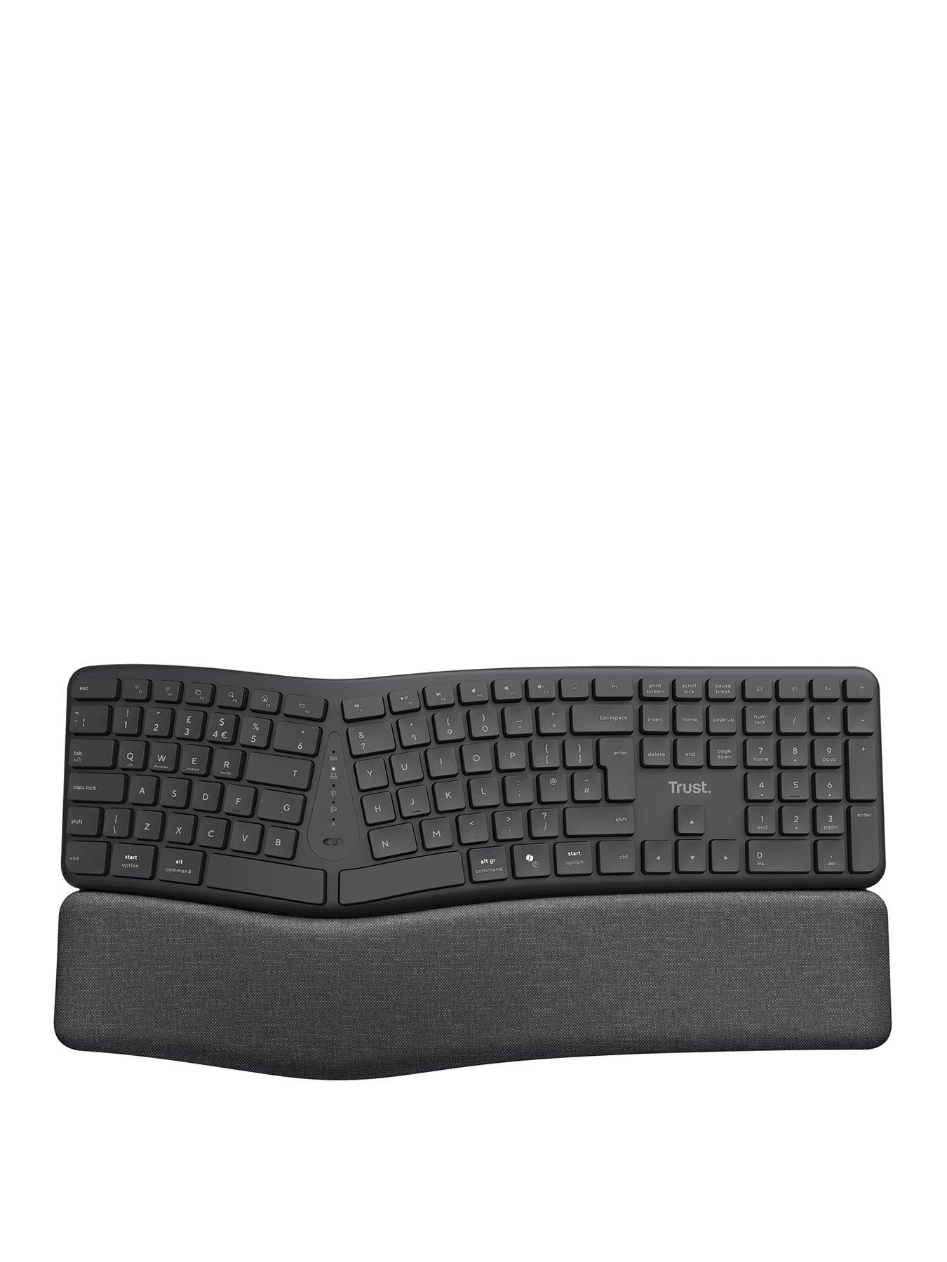 Trust Keyra Ergonomic Multi-Device Wireless Keyboard for PC/ Laptop - UK Layout, Black