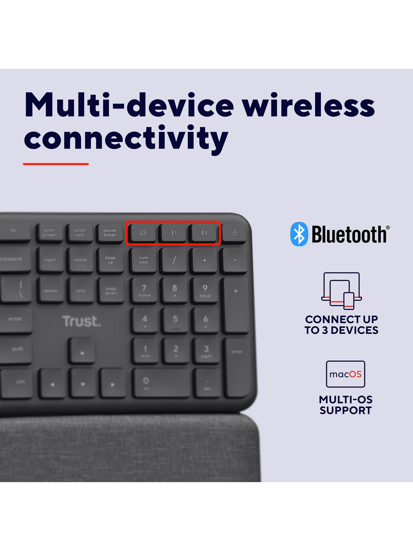 Image 5 of 8 of Trust Keyra Ergonomic Multi-Device Wireless Keyboard for PC/ Laptop - UK Layout, Black