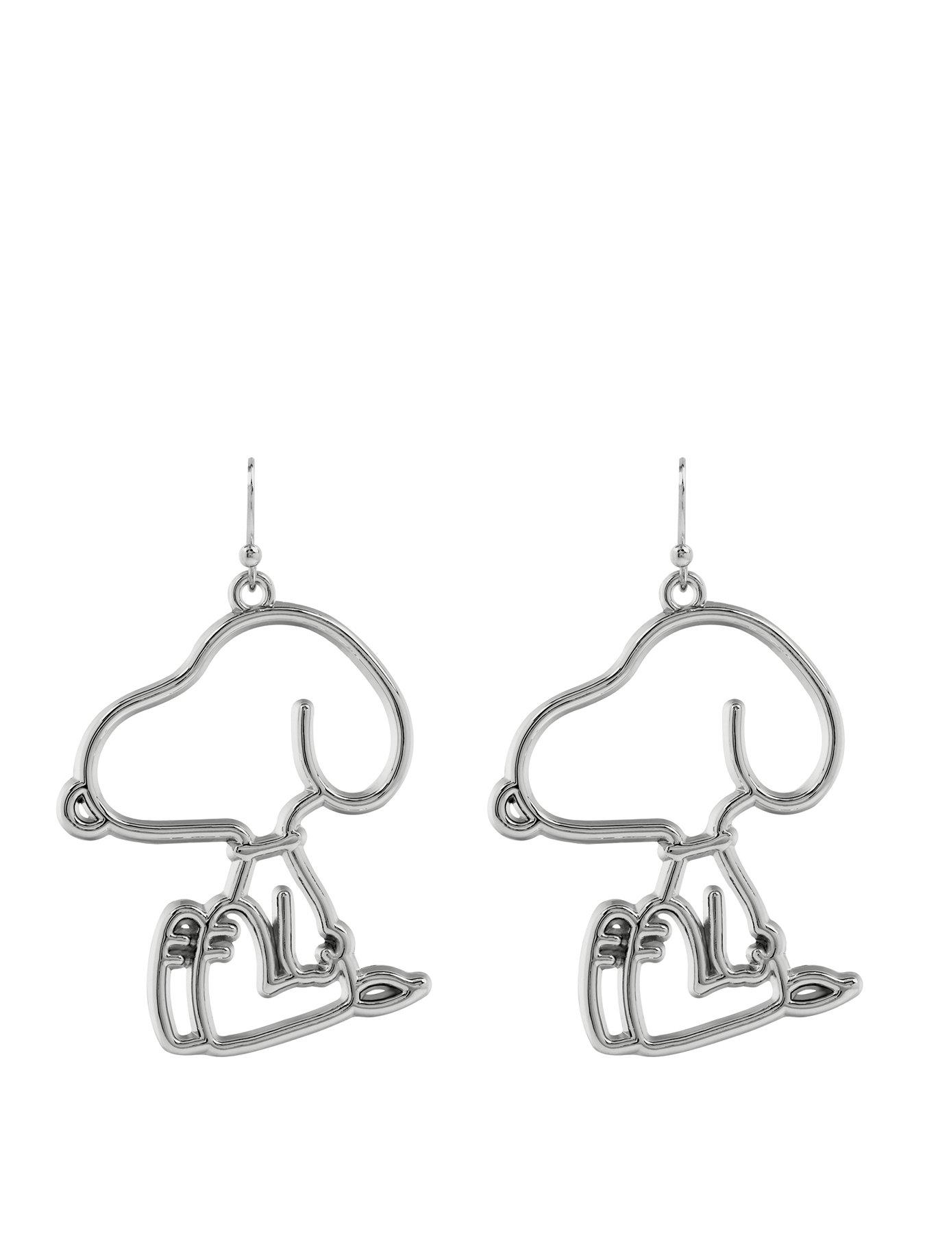 Snoopy Peanuts Plated Hollow Drop Earrings - Silver
