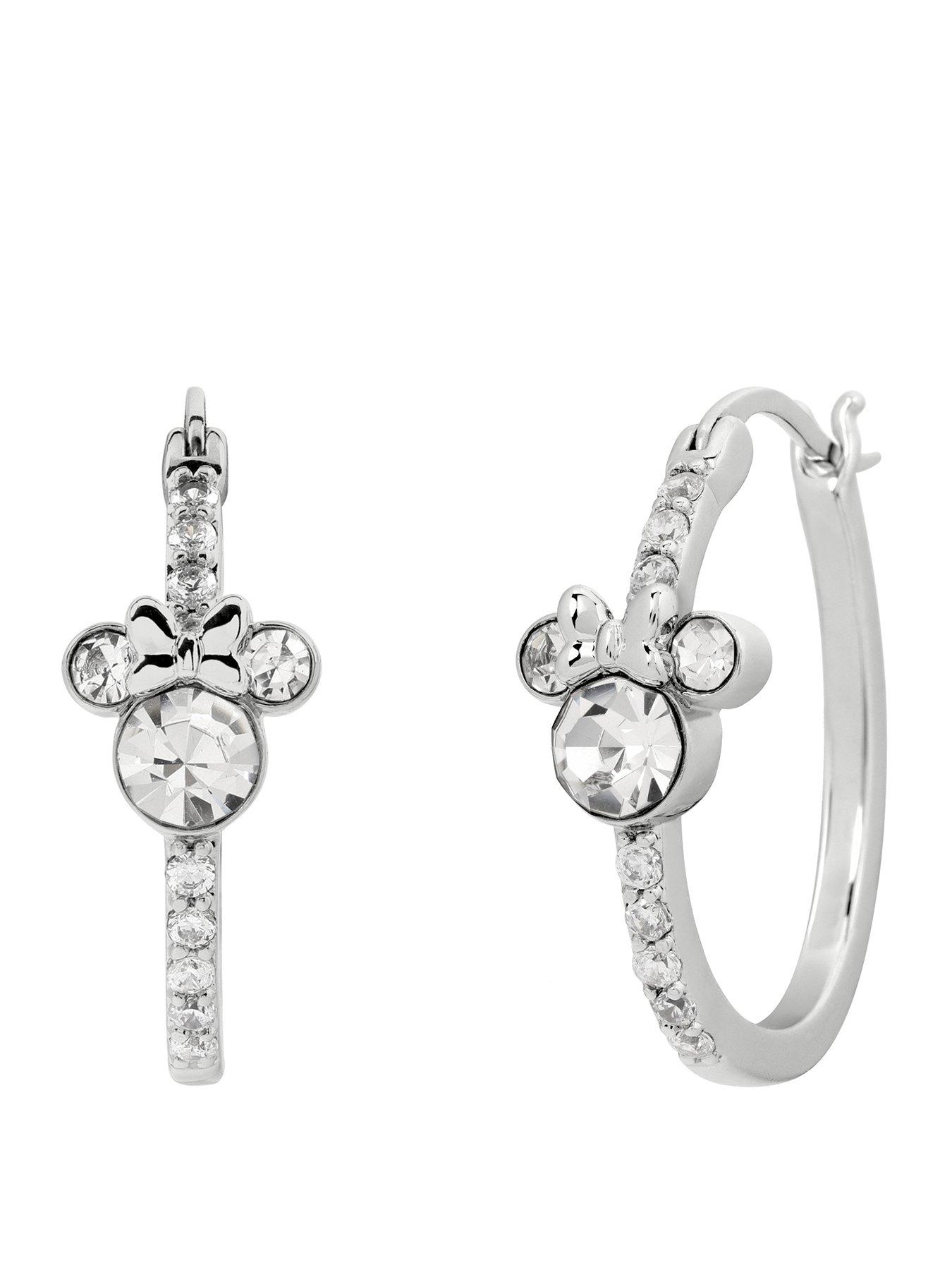 Disney Plated Stone Set Hoop Earrings - Silver