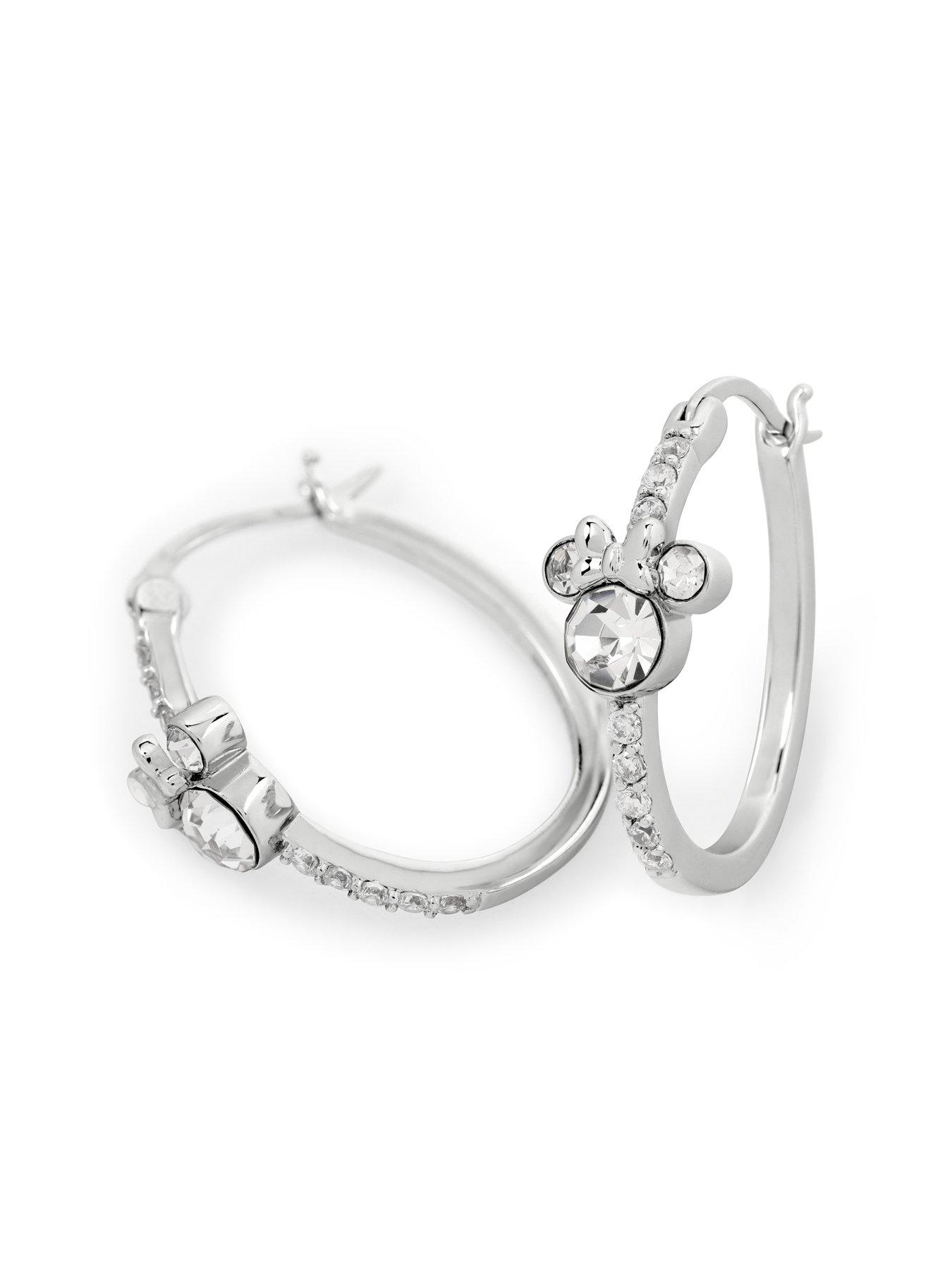 Image 2 of 4 of Minnie Mouse Plated Stone Set Hoop Earrings - Silver