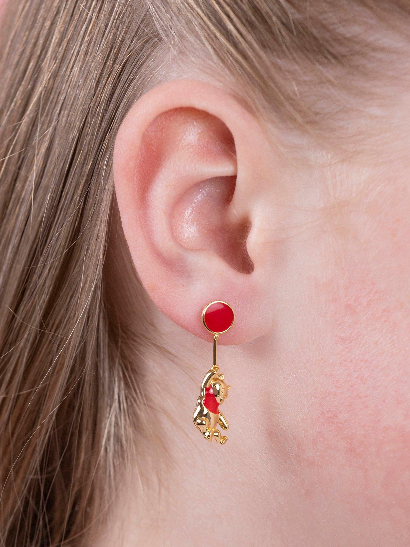 Image 2 of 3 of Winnie The Pooh Red And Floating Balloon Drop Earrings - Multi